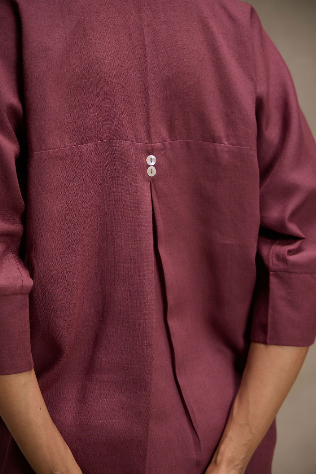 Brick Wine - Linen Dolman Sleeve Shirt for Women
