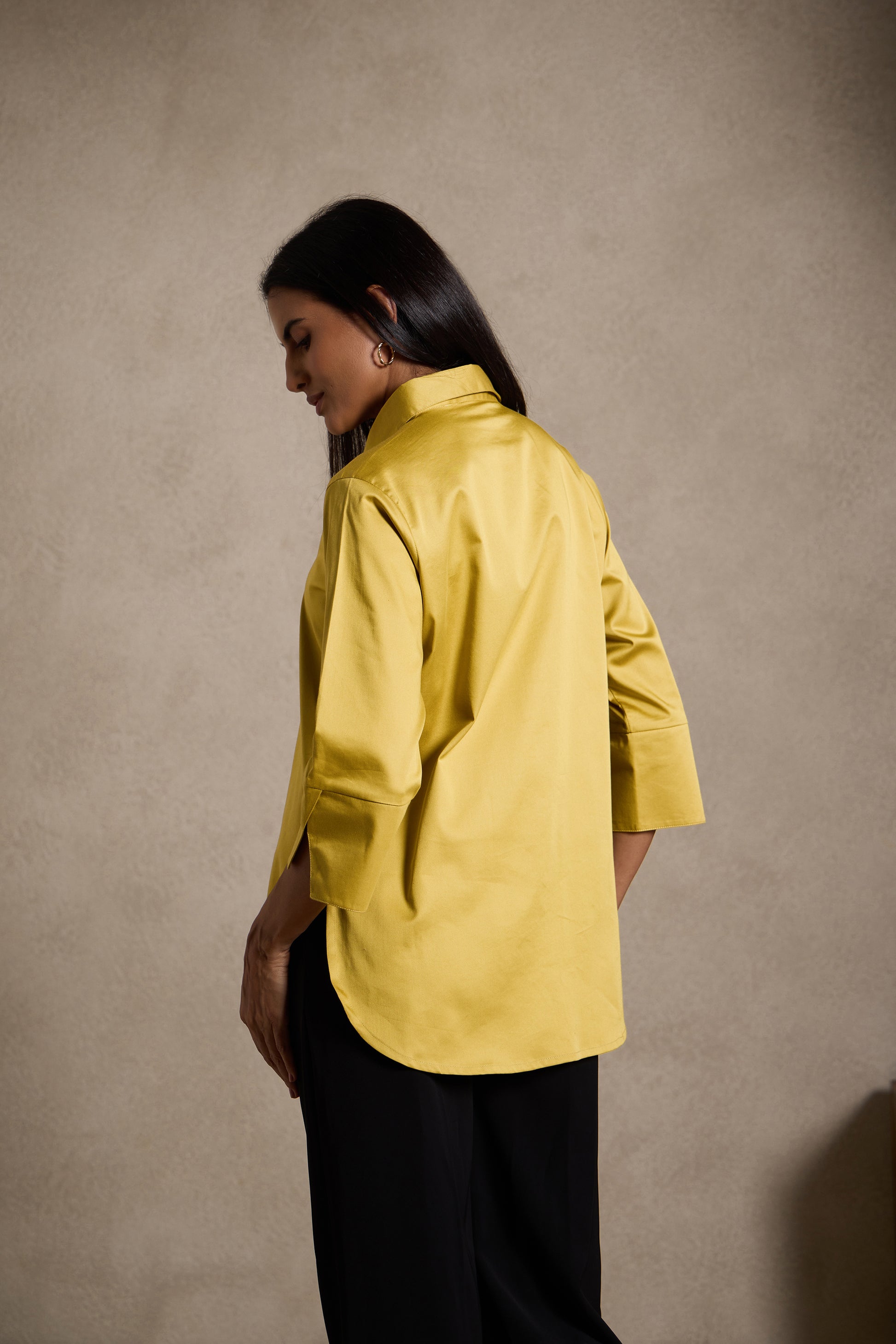 Gold Yellow - Cotton Satin Formal Shirt for women