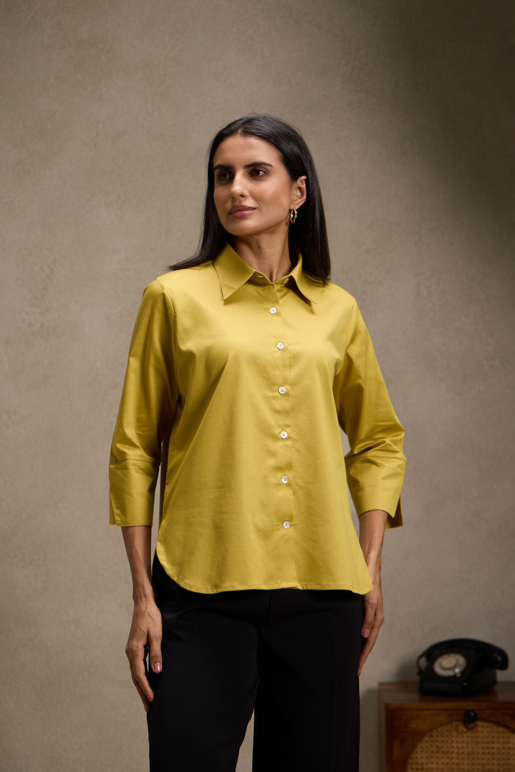 Gold Yellow - Cotton Satin Formal Shirt for women
