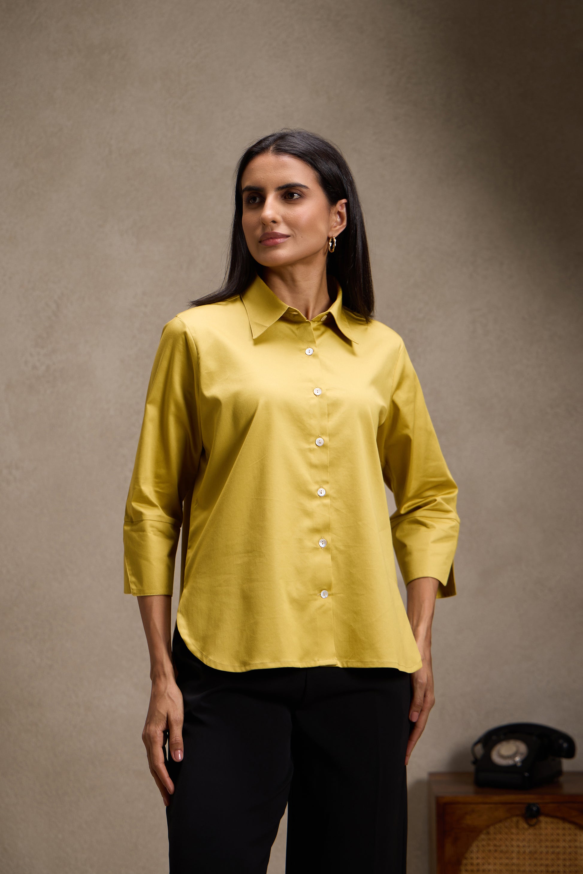 Gold Yellow - Cotton Satin Formal Shirt for women