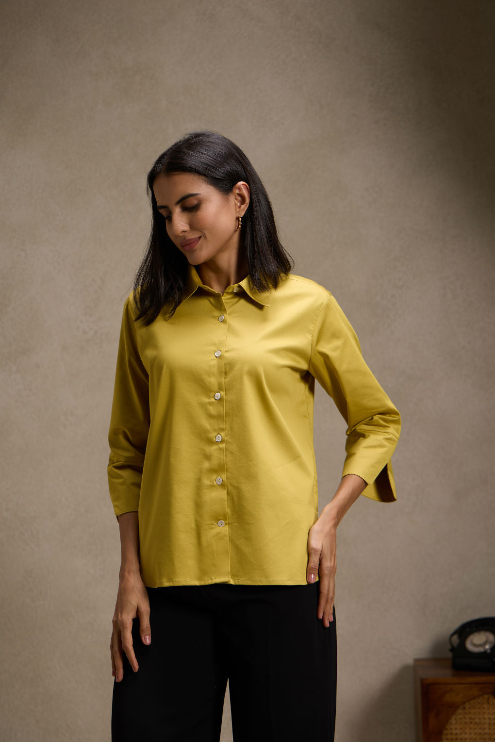 Gold Yellow - Cotton Satin Formal Shirt for women