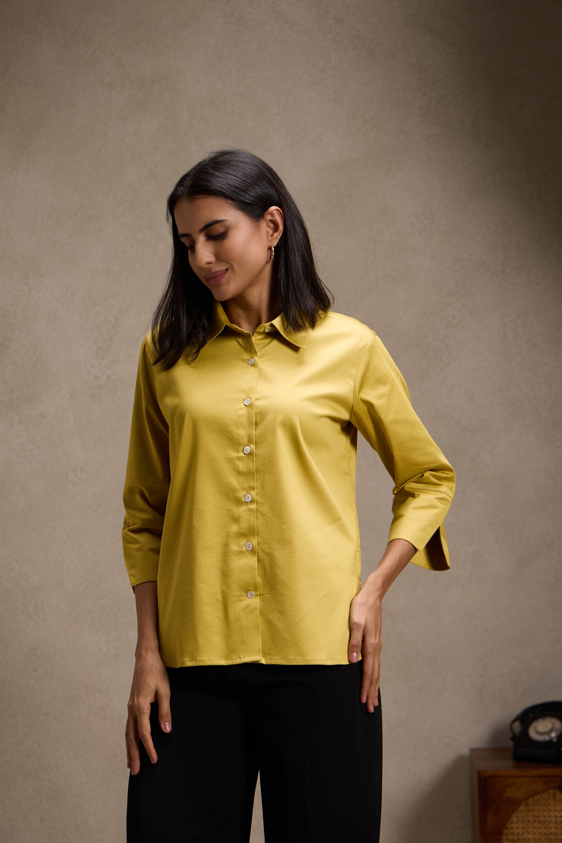 Gold Yellow - Cotton Satin Formal Shirt for women