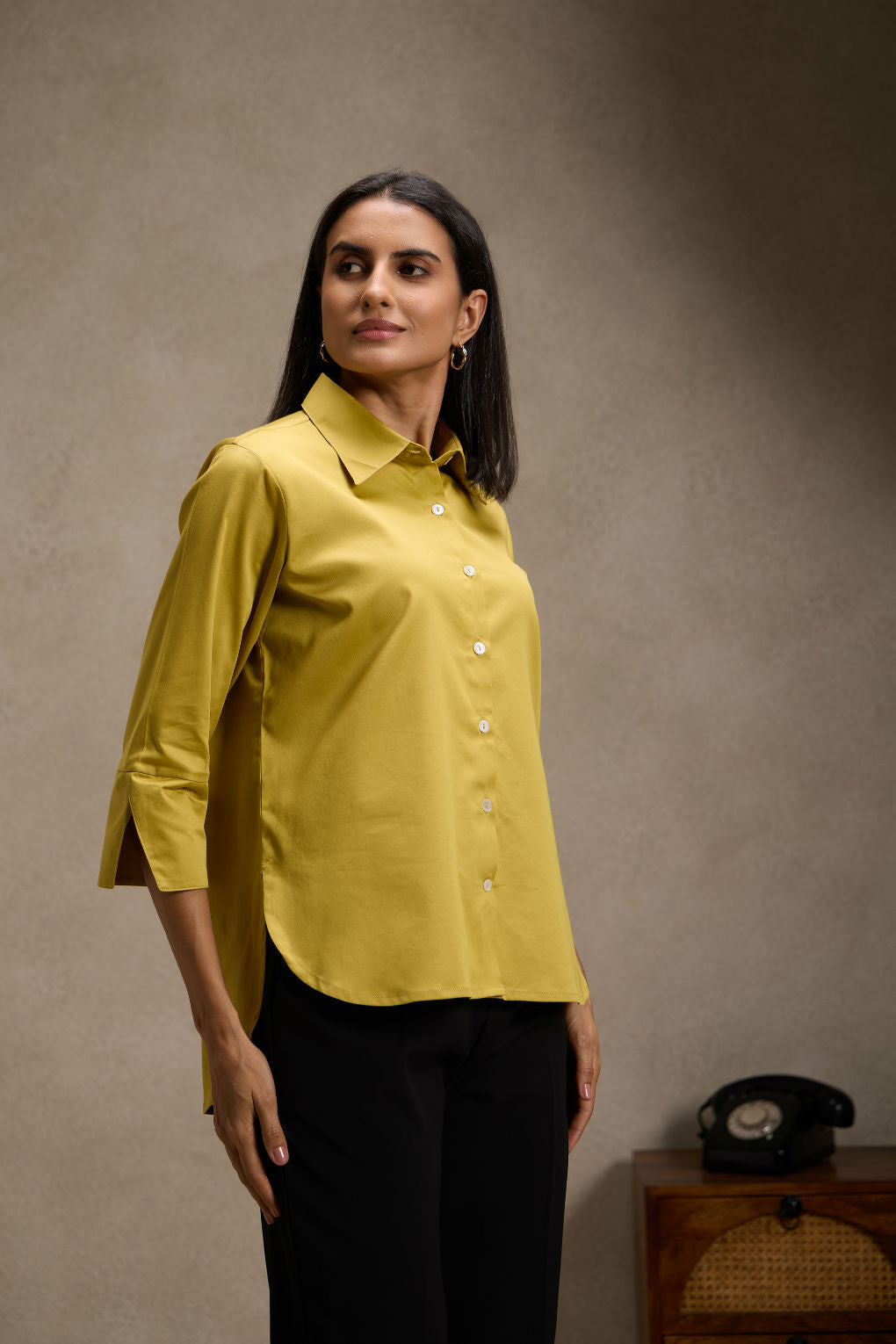 Gold Yellow - Cotton Satin Formal Shirt for women