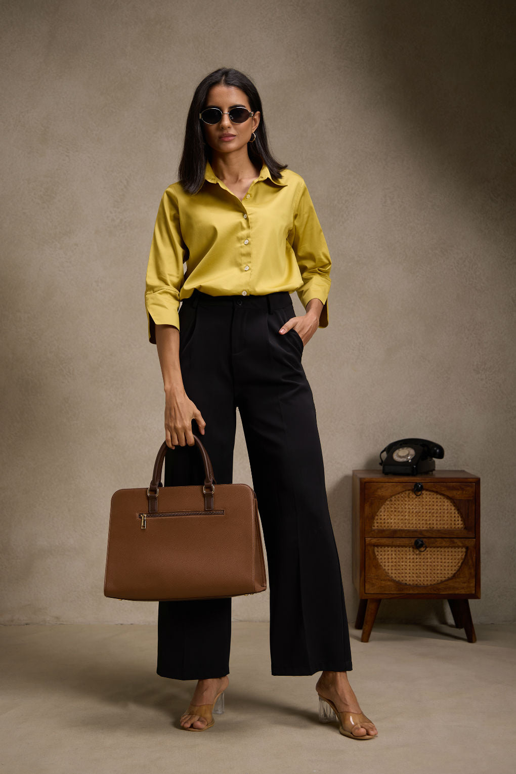 Gold Yellow - Cotton Satin Formal Shirt for women