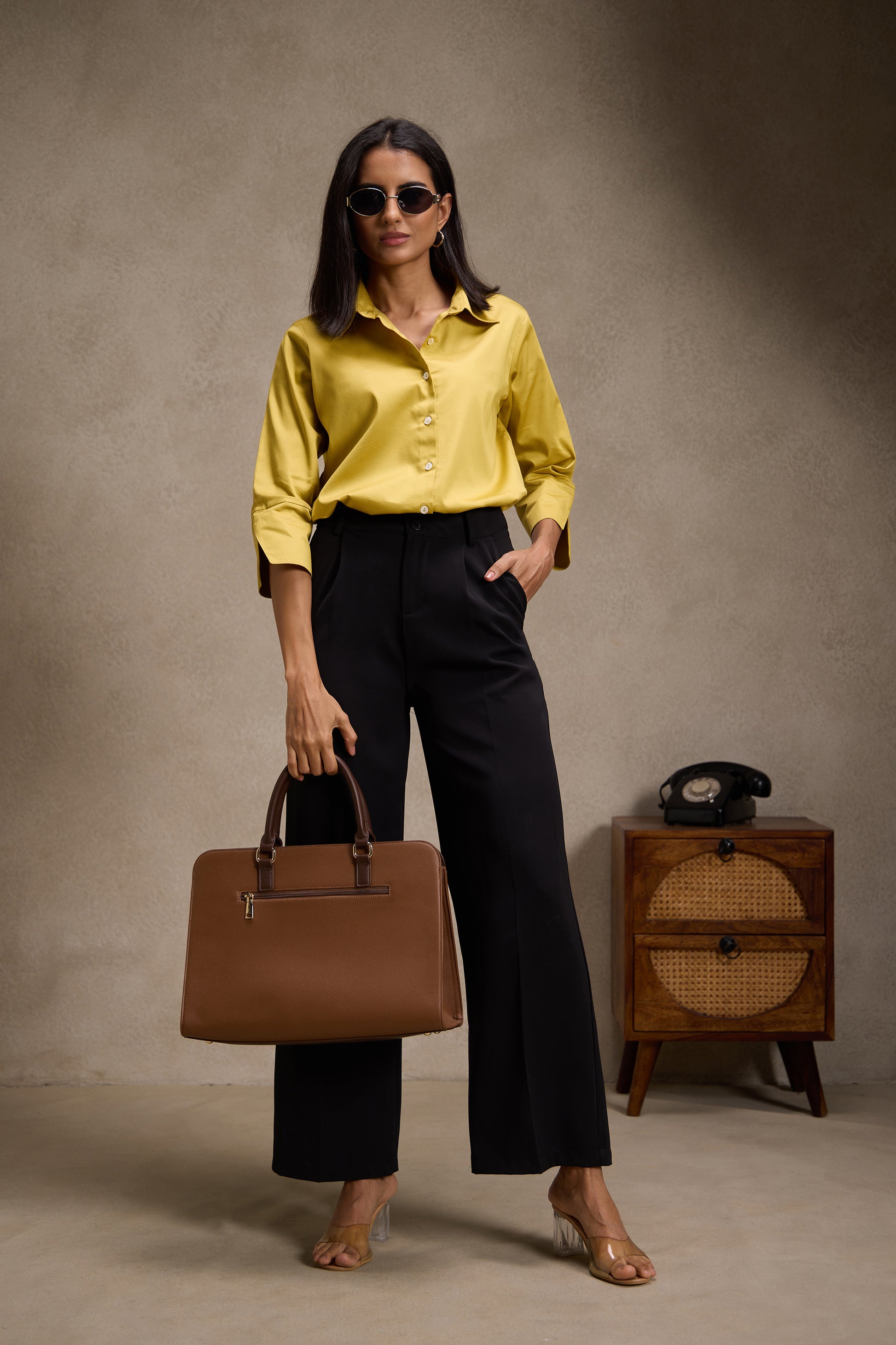 Gold Yellow - Cotton Satin Formal Shirt for women