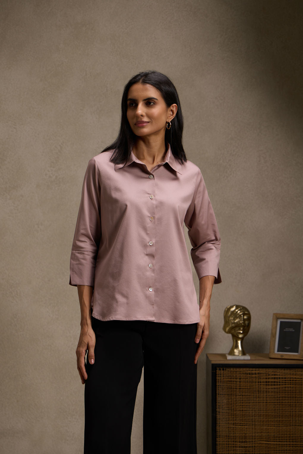 Dusky Rose - Cotton Satin Shirt for Women