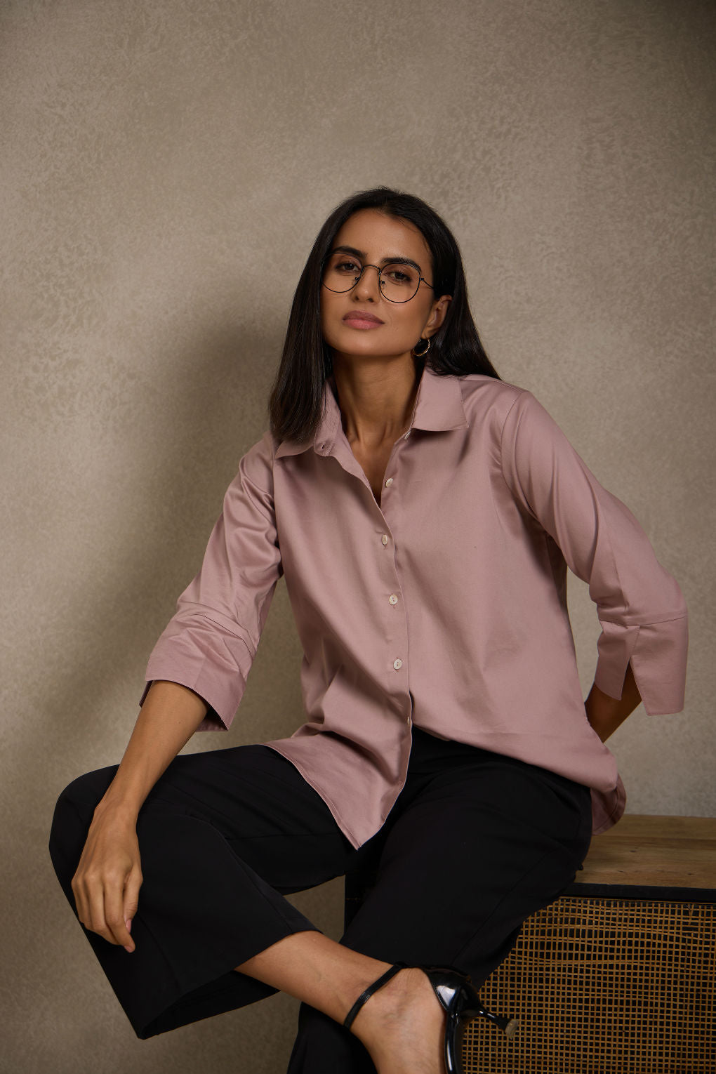 Dusky Rose - Cotton Satin Shirt for Women