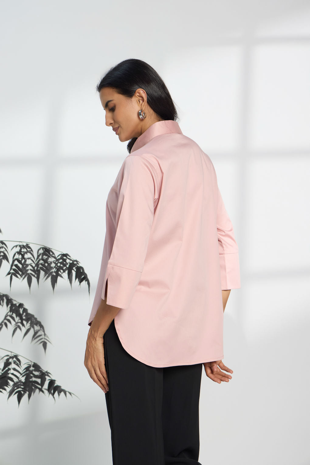 Pale Pink - Cotton Satin Formal Shirt for Women