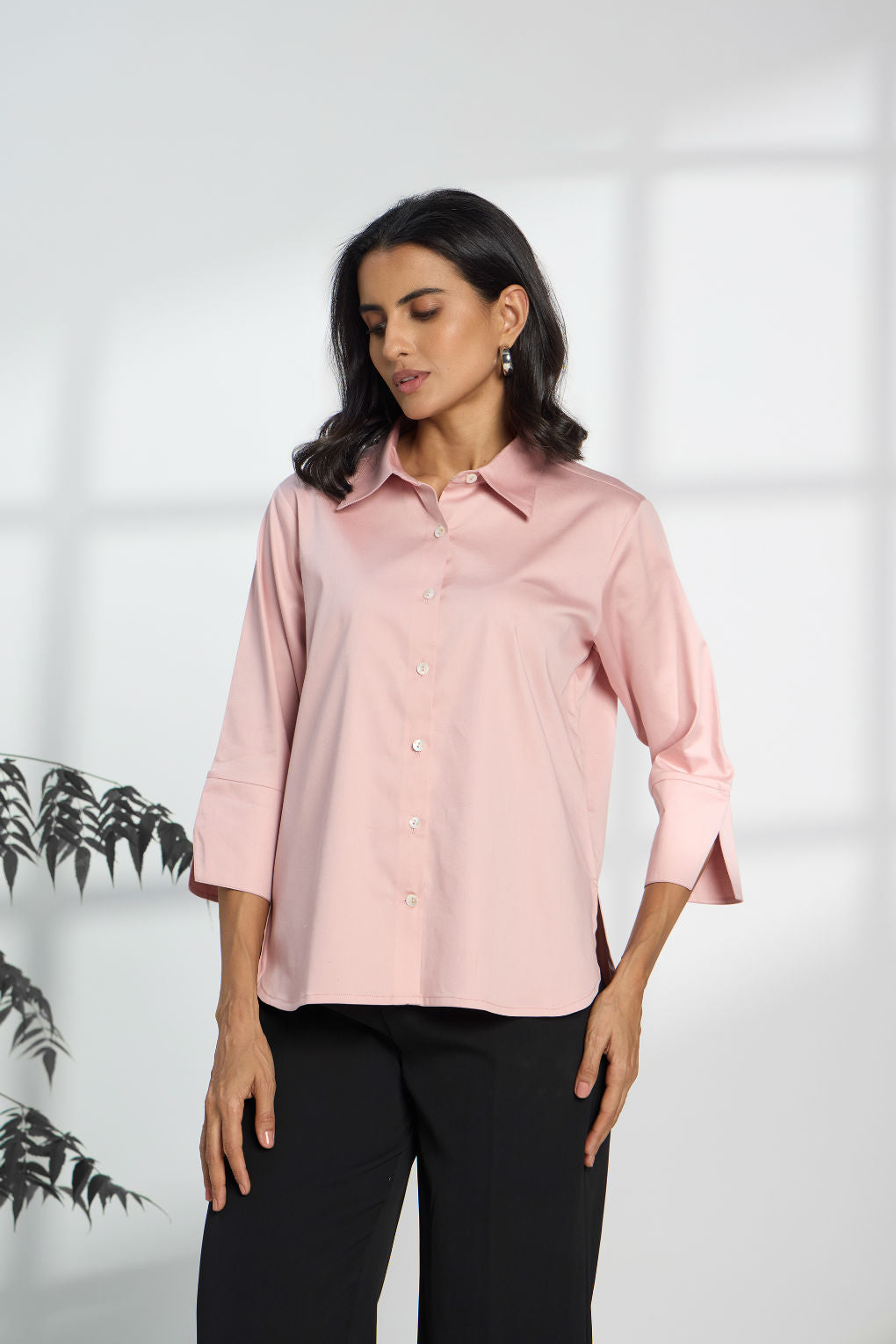 Pale Pink - Cotton Satin Formal Shirt for Women