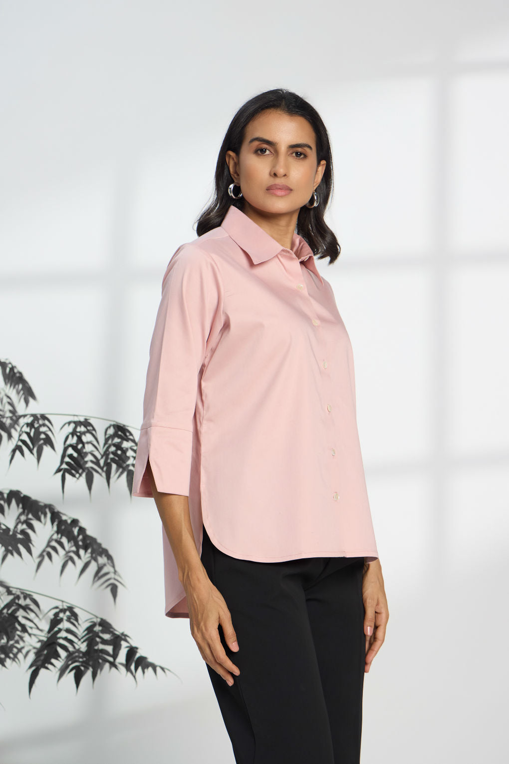 Pale Pink - Cotton Satin Formal Shirt for Women
