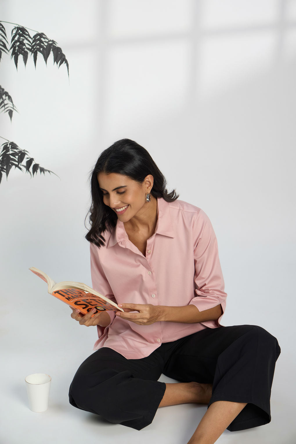 Pale Pink - Cotton Satin Formal Shirt for Women