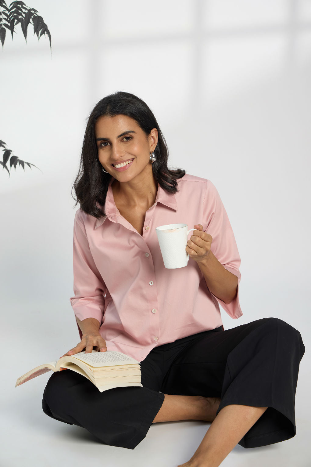 Pale Pink - Cotton Satin Formal Shirt for Women
