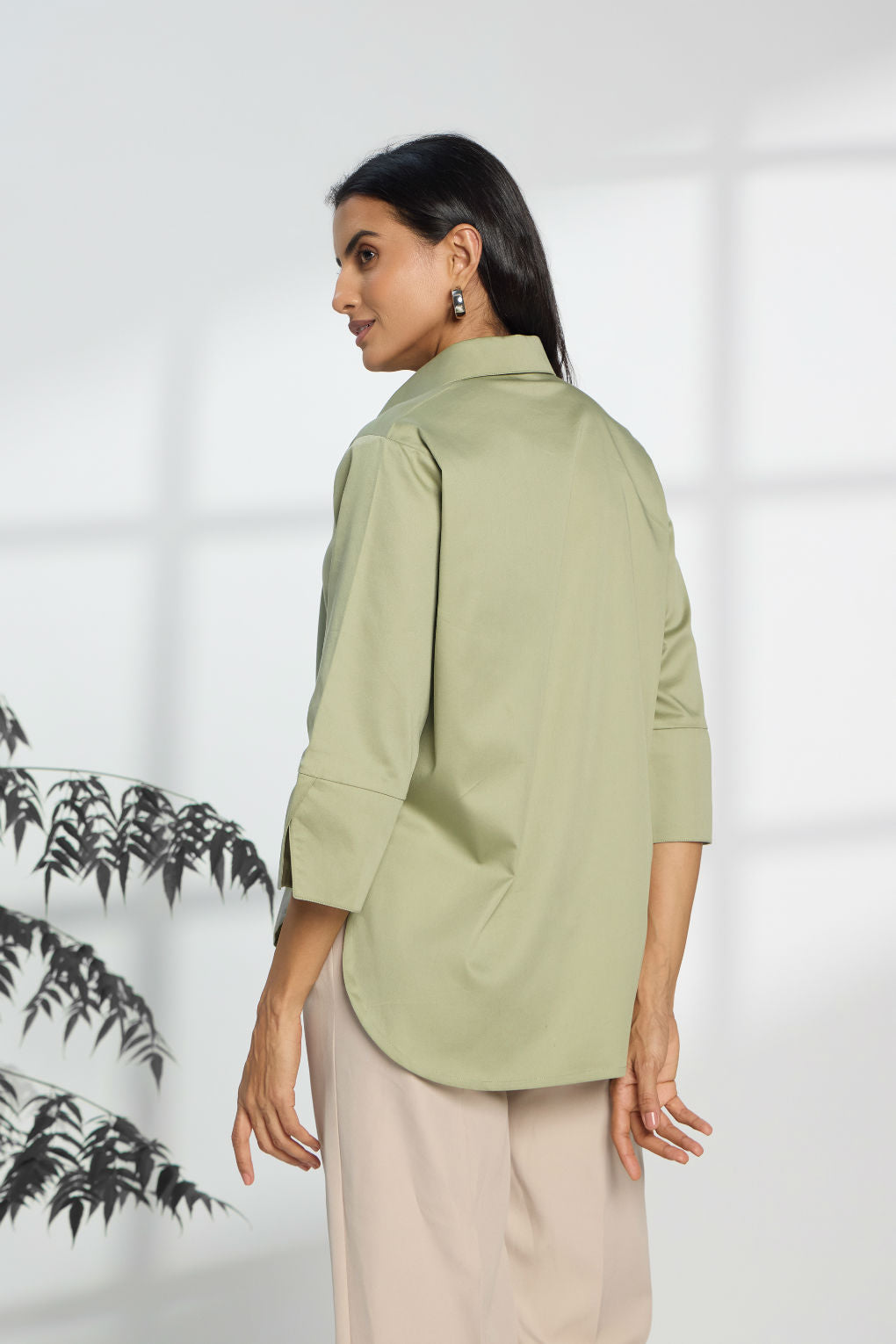 Jalapeno Green - Cotton Satin Formal Shirt for Women