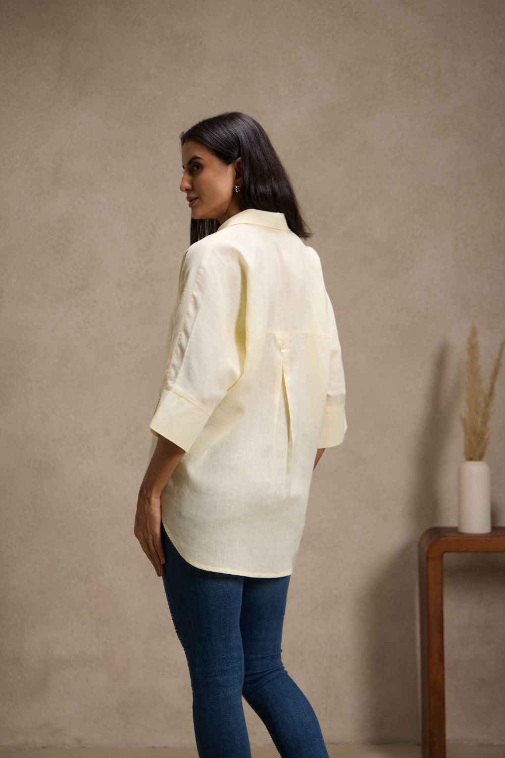 Lemon blossom - Linen Dolman Sleeve Shirt for Women