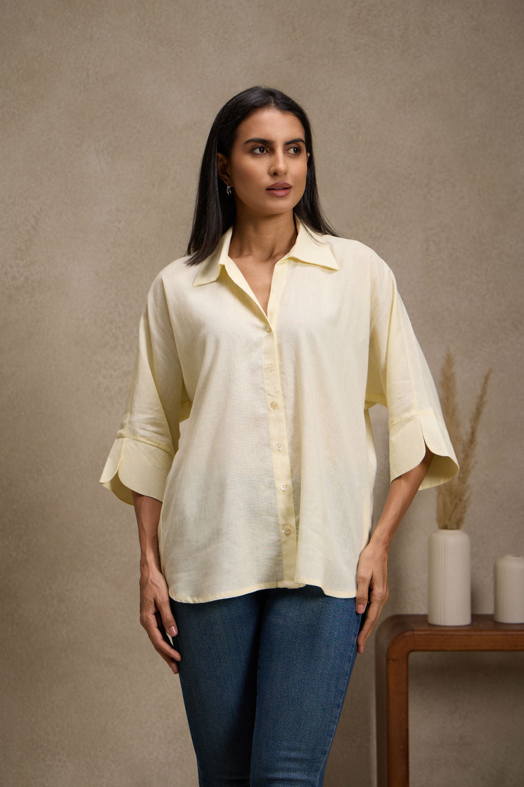 Lemon blossom - Linen Dolman Sleeve Shirt for Women