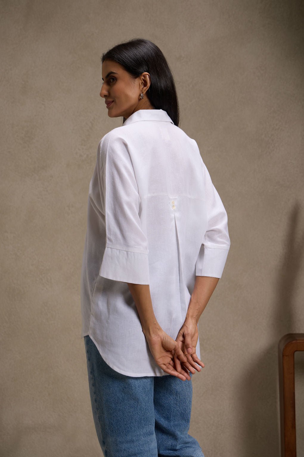 Vanilla White - Linen Dolman Sleeve Shirt for Women