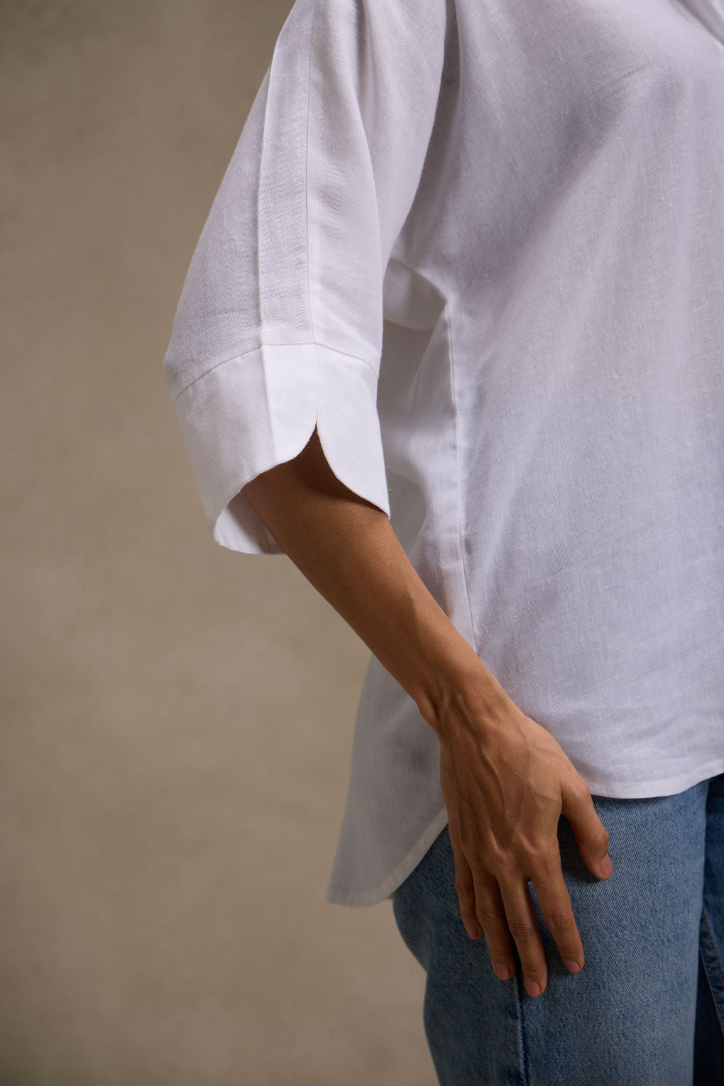Vanilla White - Linen Dolman Sleeve Shirt for Women