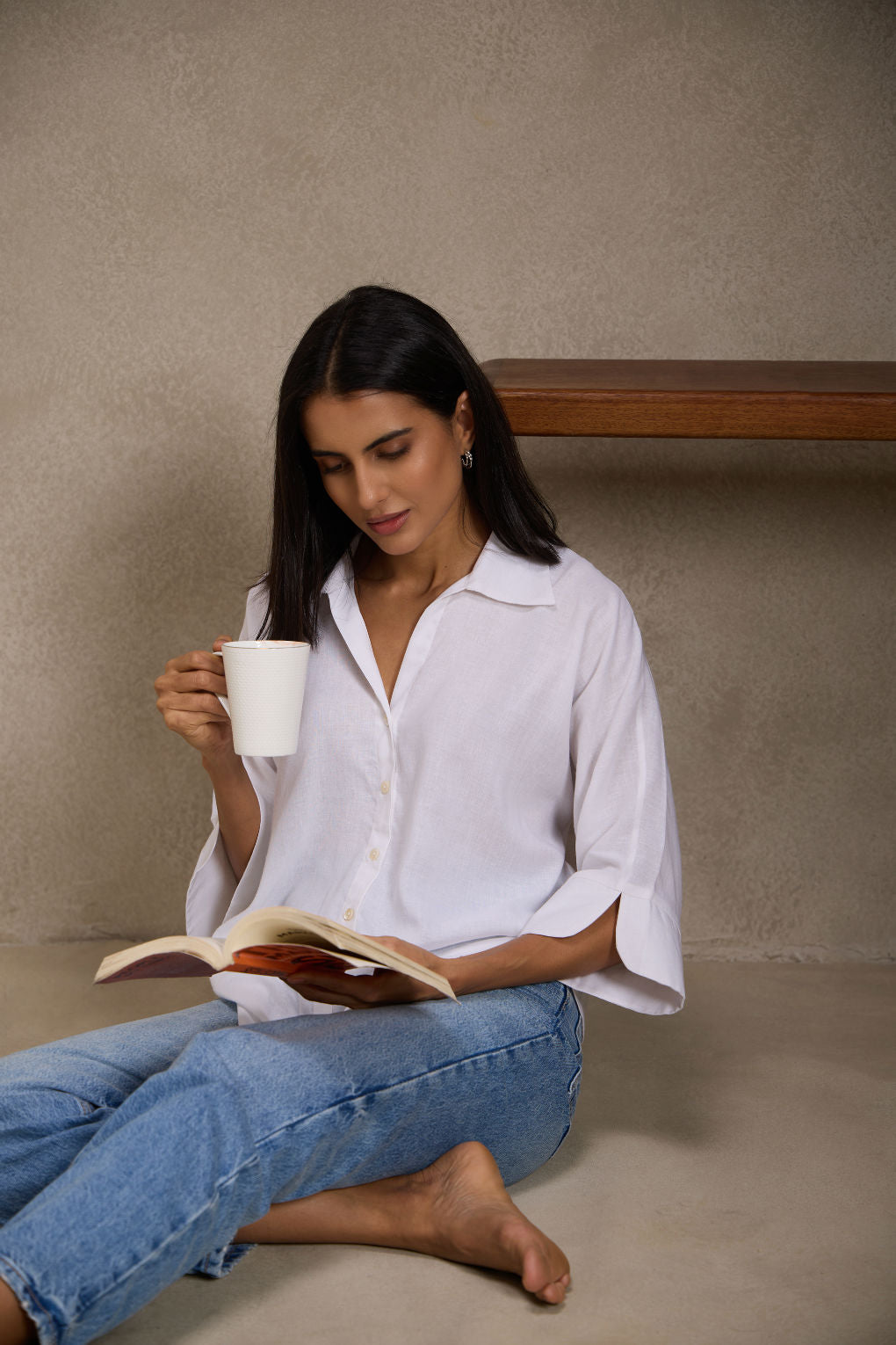 Vanilla White - Linen Dolman Sleeve Shirt for Women