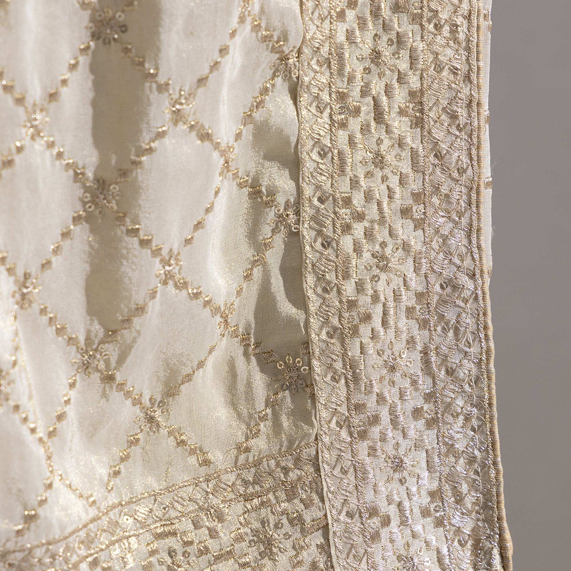 Beige Golden Tissue Georgette Dupatta with Sequin Zari Work Dupatta