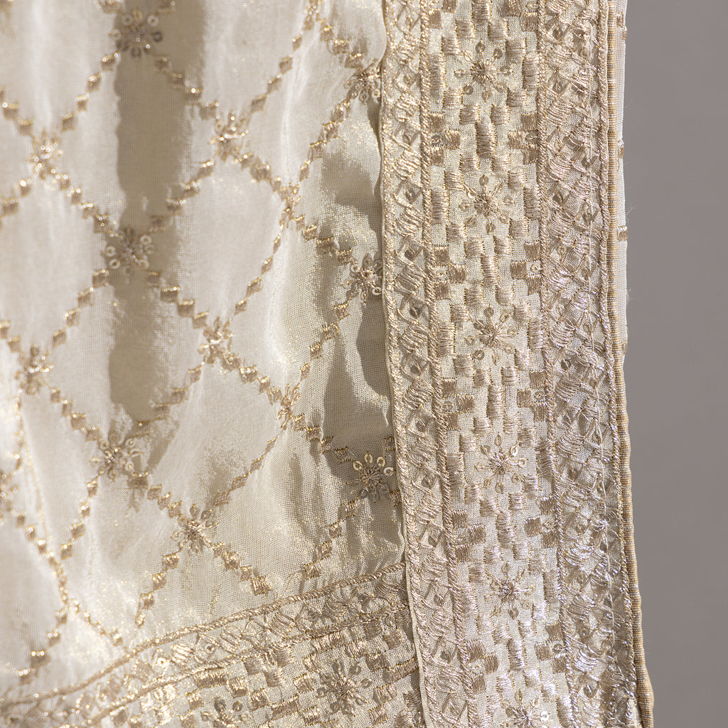 Beige Golden Tissue Georgette Dupatta with Sequin Zari Work