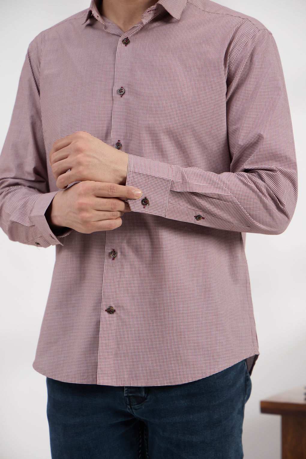 Micro check Garnet - Spread Collar Poplin Formal Men's Shirt Women's Shirts Women's Shirts