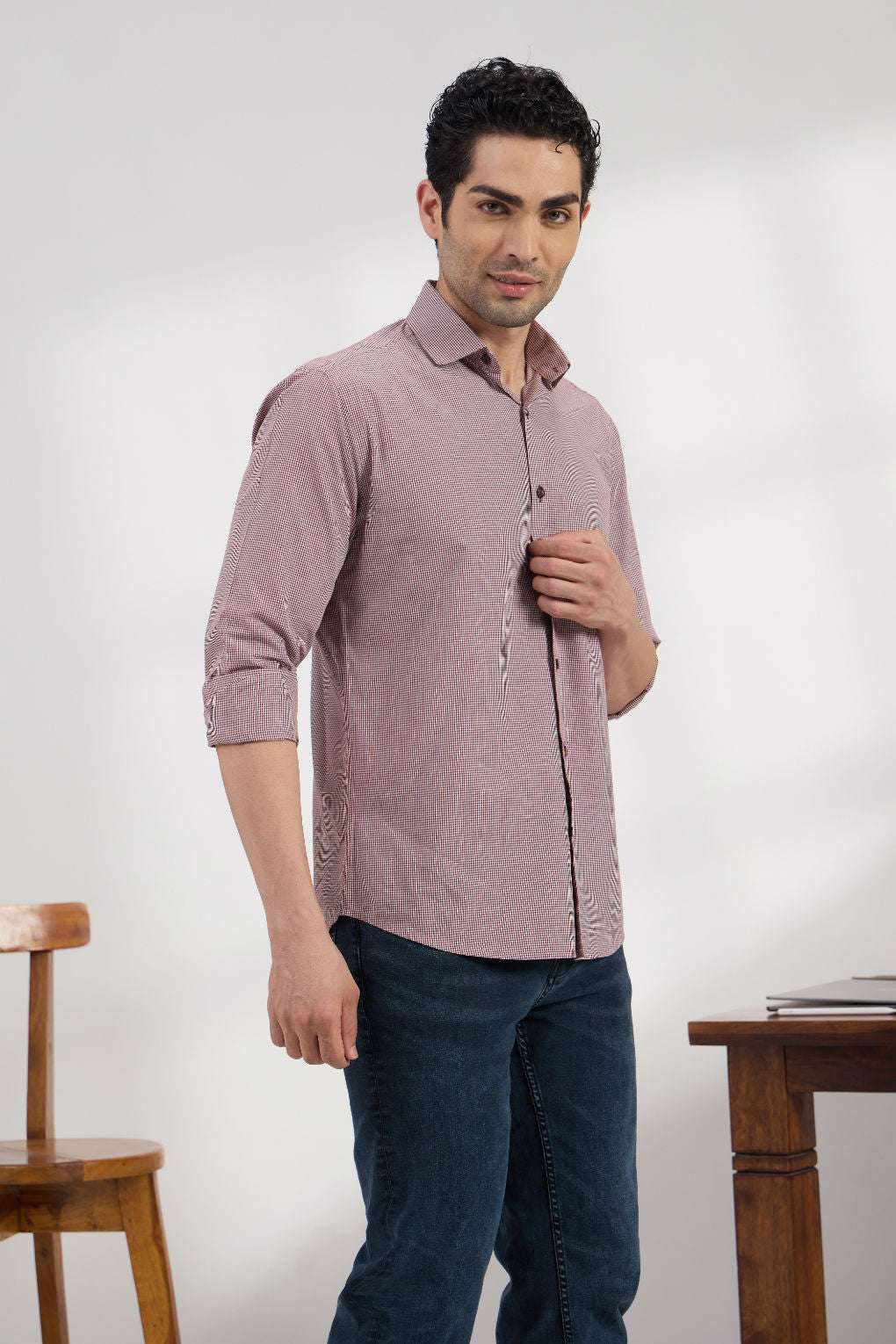 Micro check Garnet - Spread Collar Poplin Formal Men's Shirt Women's Shirts Women's Shirts