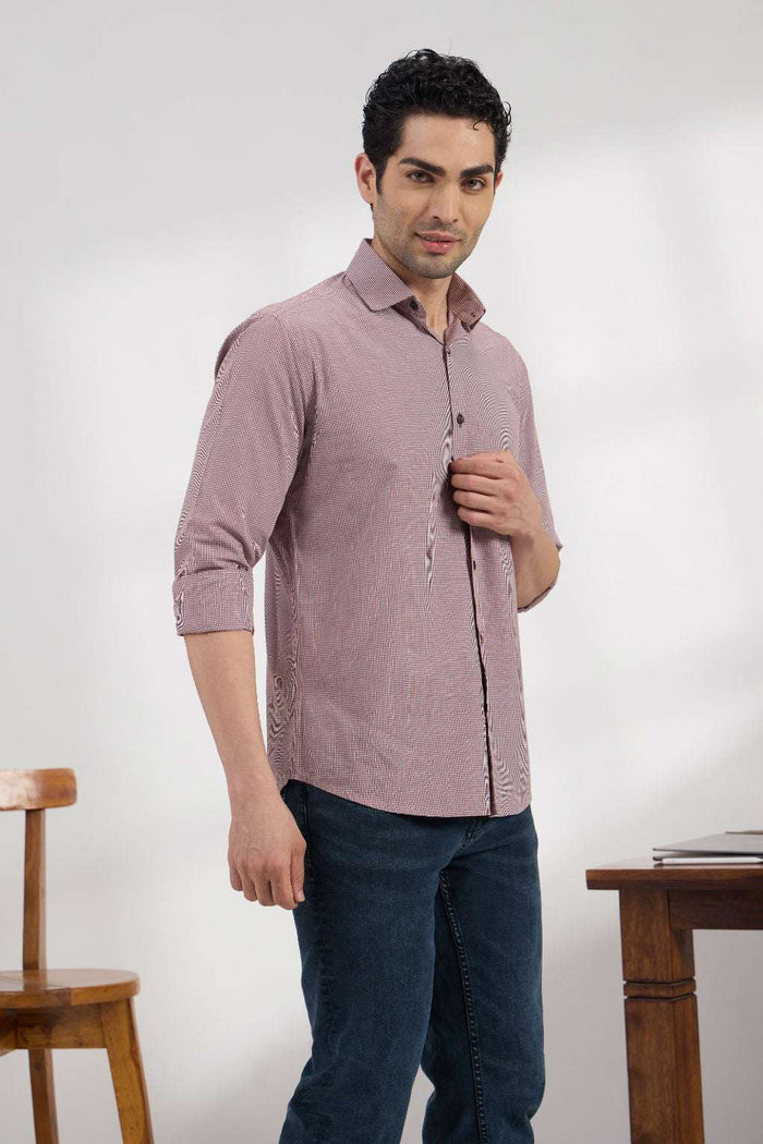 Micro check Garnet - Spread Collar Poplin Formal Men's Shirt Women's Shirts Women's Shirts