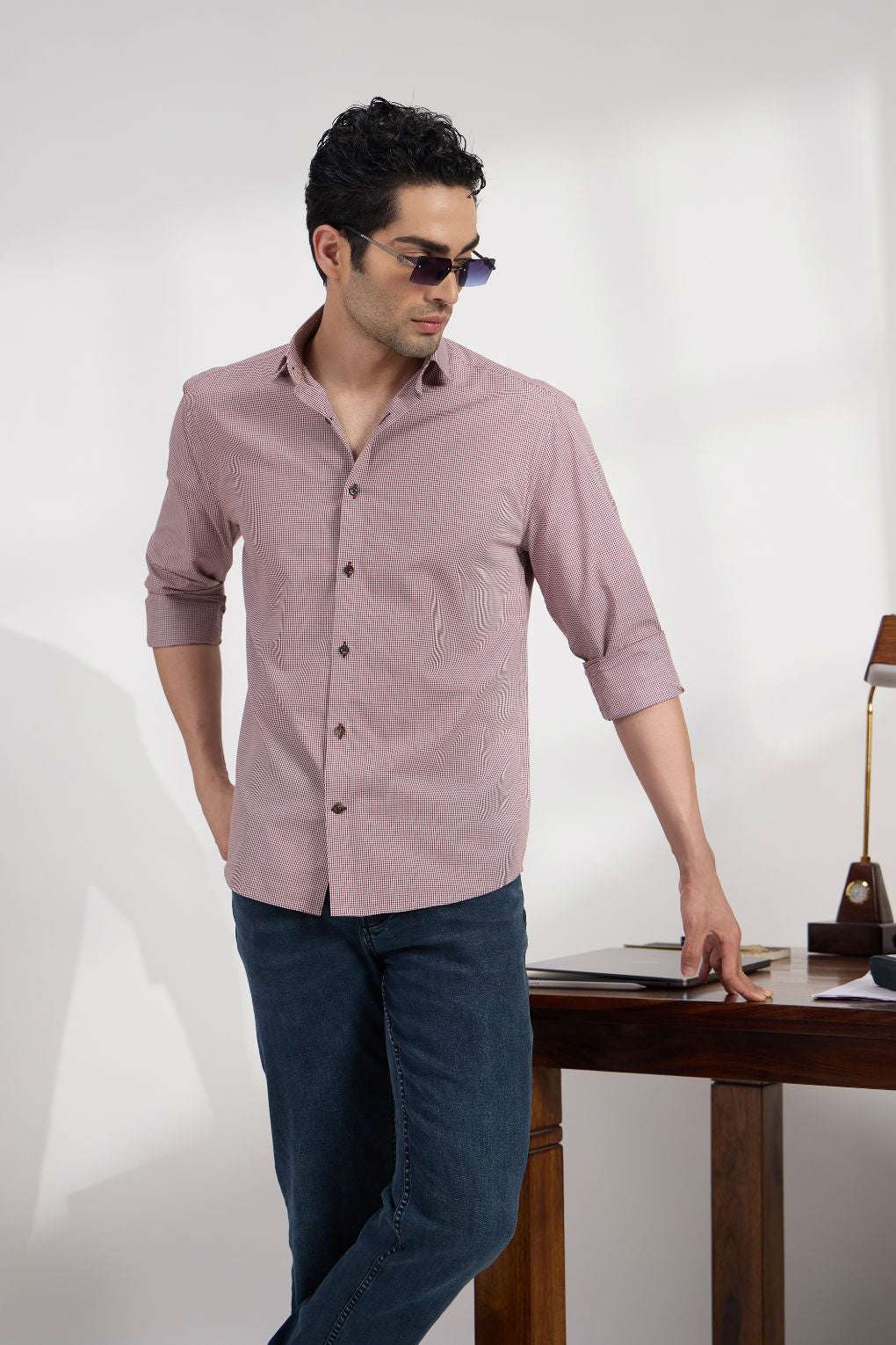 Micro check Garnet - Spread Collar Poplin Formal Men's Shirt Women's Shirts Women's Shirts