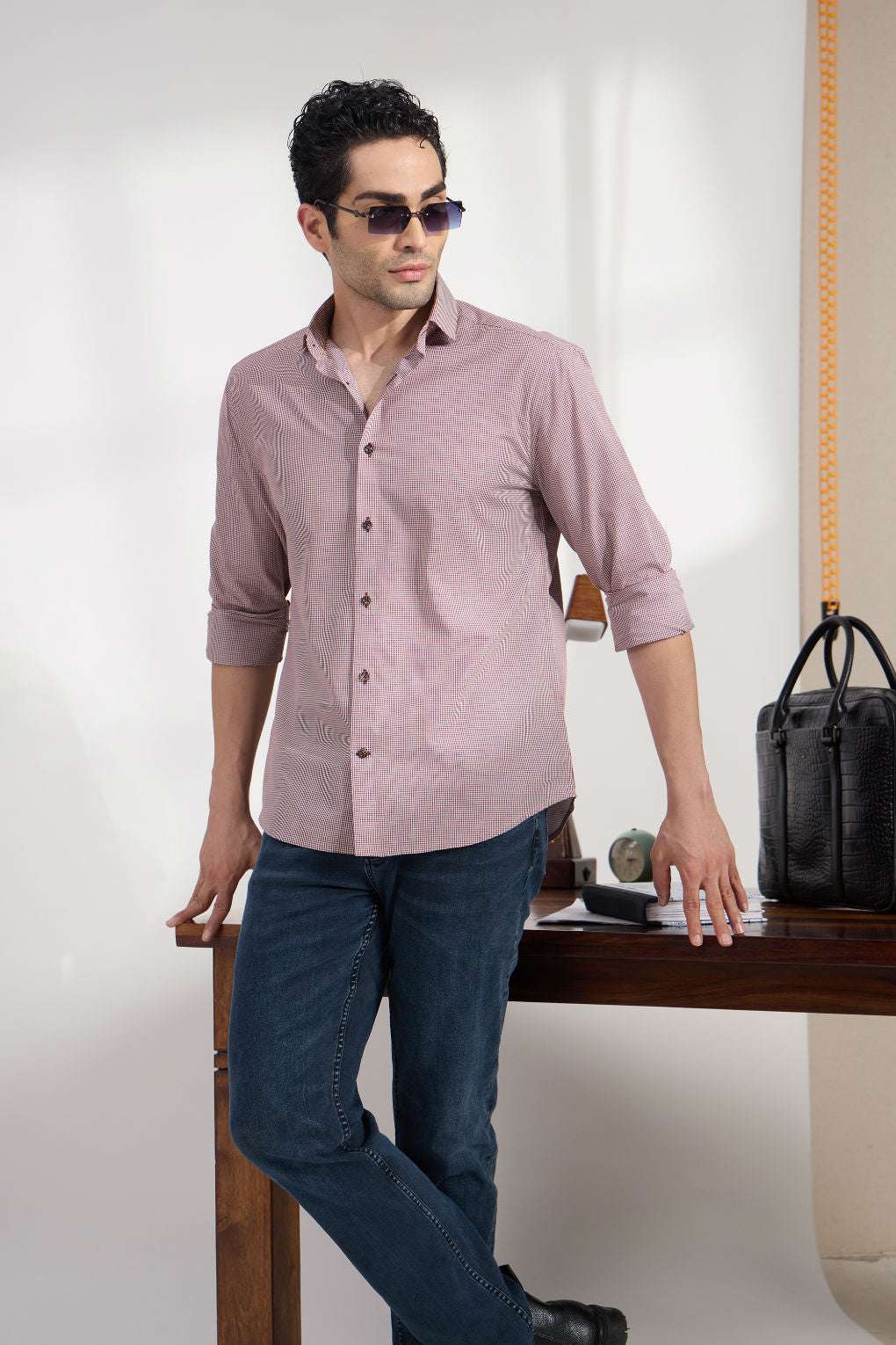 Micro check Garnet - Spread Collar Poplin Formal Men's Shirt Women's Shirts Women's Shirts