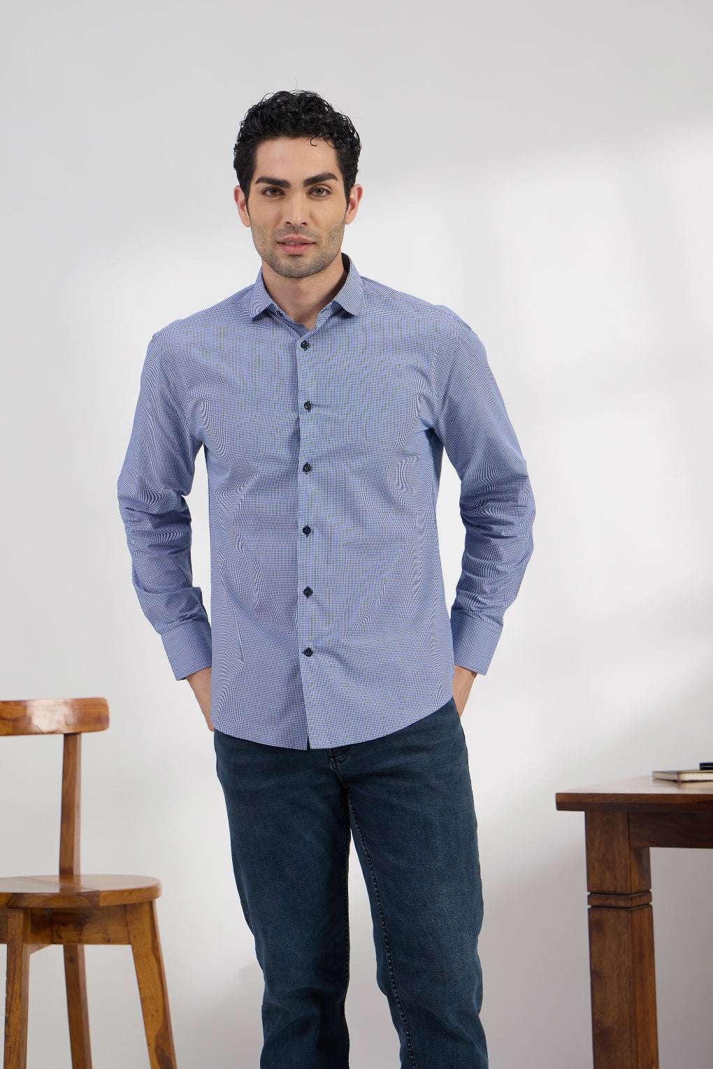 Sapphire check - Spread Collar Poplin Formal Men's Shirt Women's Shirts Women's Shirts