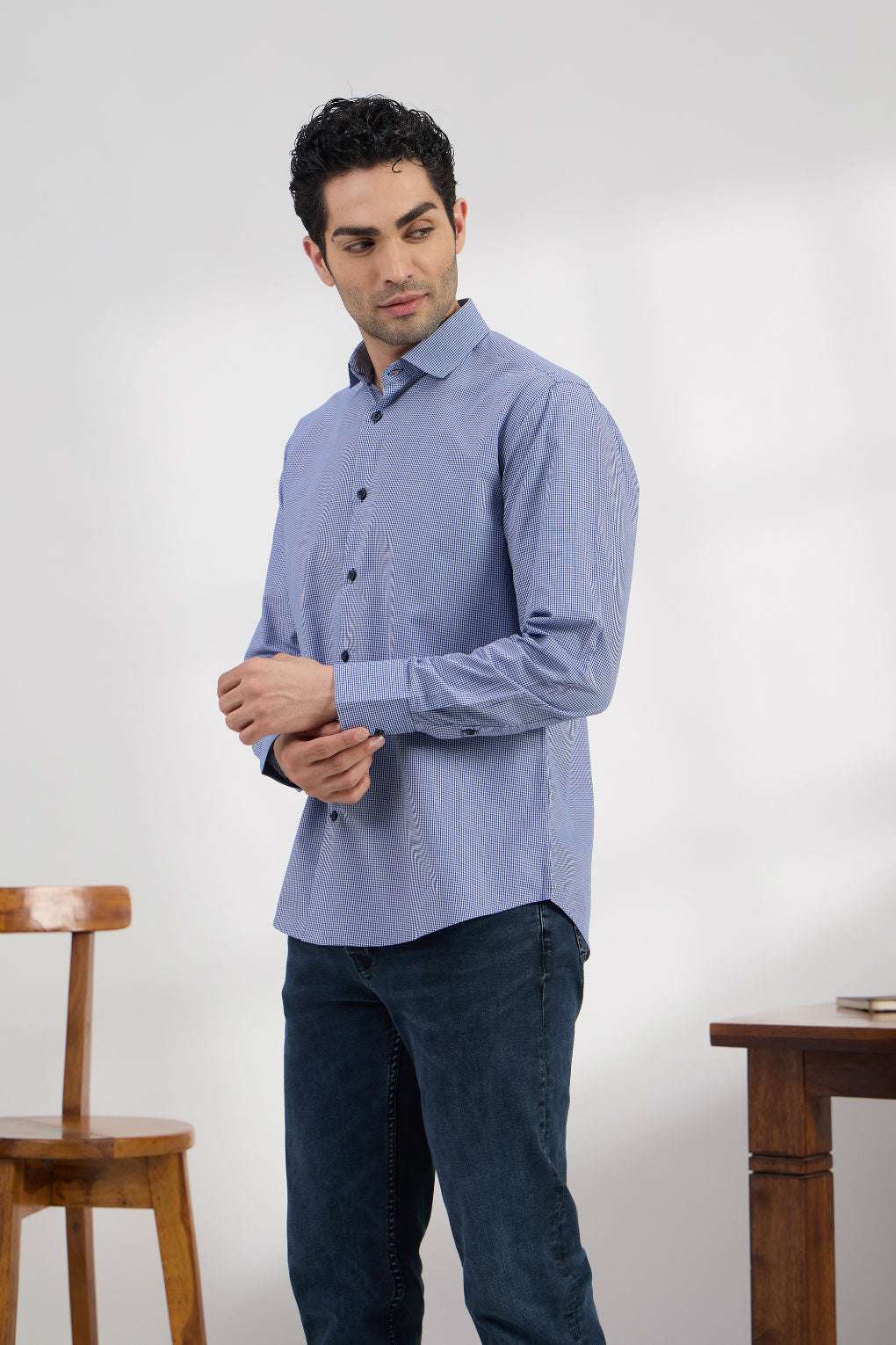 Sapphire check - Spread Collar Poplin Formal Men's Shirt Women's Shirts Women's Shirts