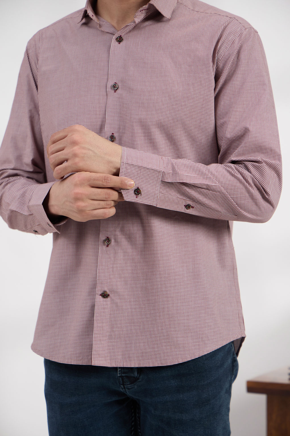 Micro check Garnet - Spread Collar Poplin Formal Men's Shirt Women's Shirts Women's Shirts