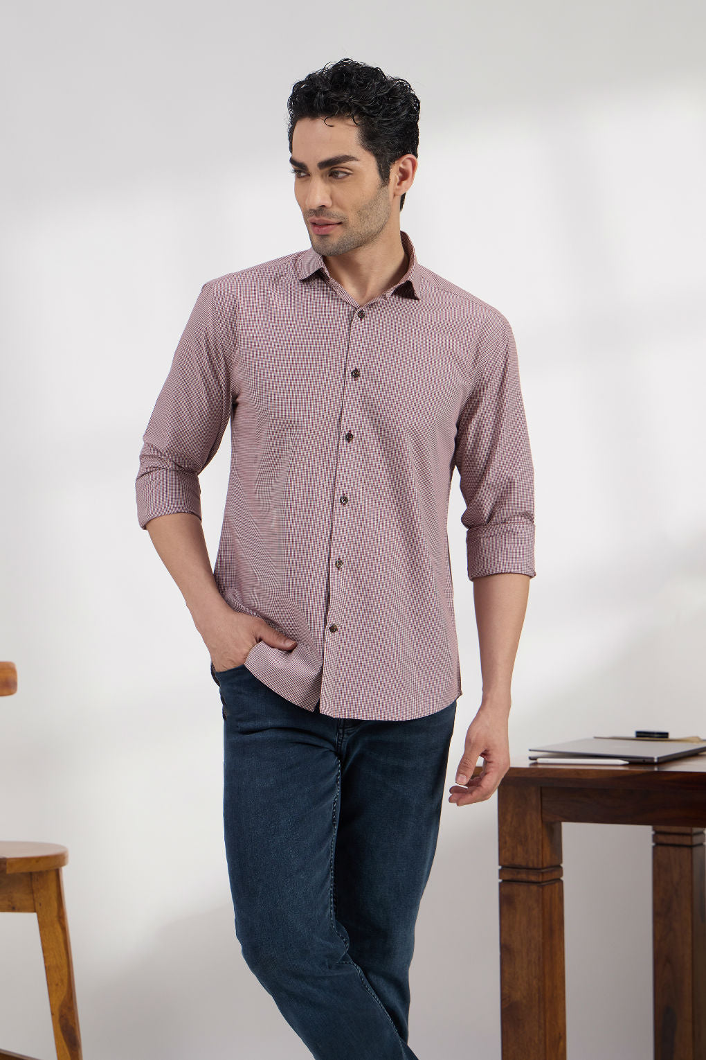 Micro check Garnet - Spread Collar Poplin Formal Men's Shirt Women's Shirts Women's Shirts