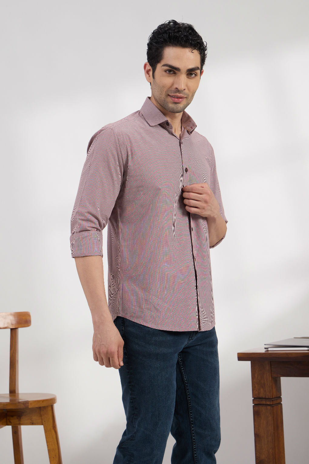 Micro check Garnet - Spread Collar Poplin Formal Men's Shirt Women's Shirts Women's Shirts