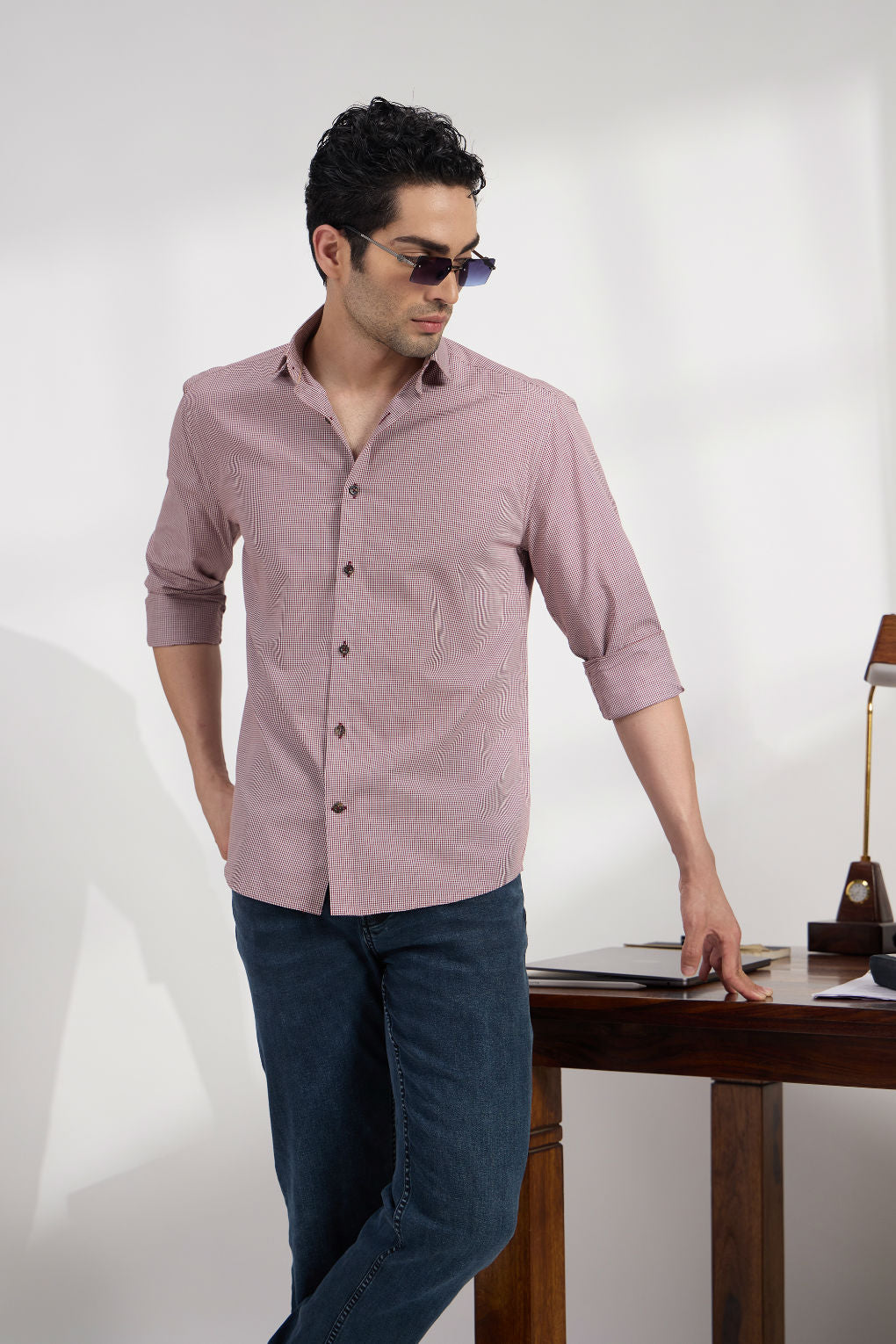 Micro check Garnet - Spread Collar Poplin Formal Men's Shirt Women's Shirts Women's Shirts