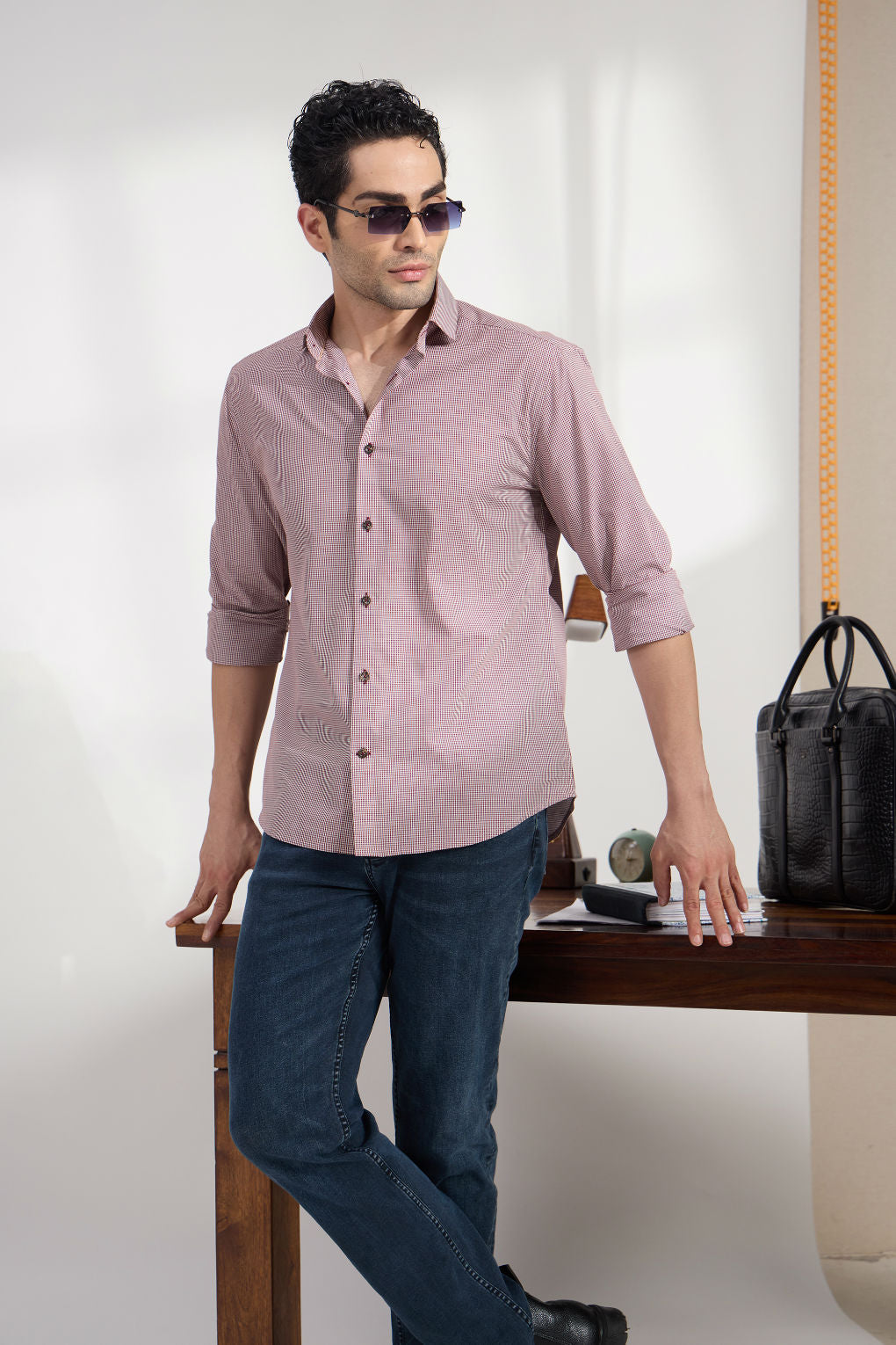Micro check Garnet - Spread Collar Poplin Formal Men's Shirt Women's Shirts Women's Shirts