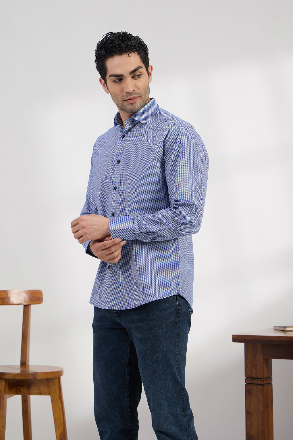 Sapphire check - Spread Collar Poplin Formal Men's Shirt Women's Shirts Women's Shirts