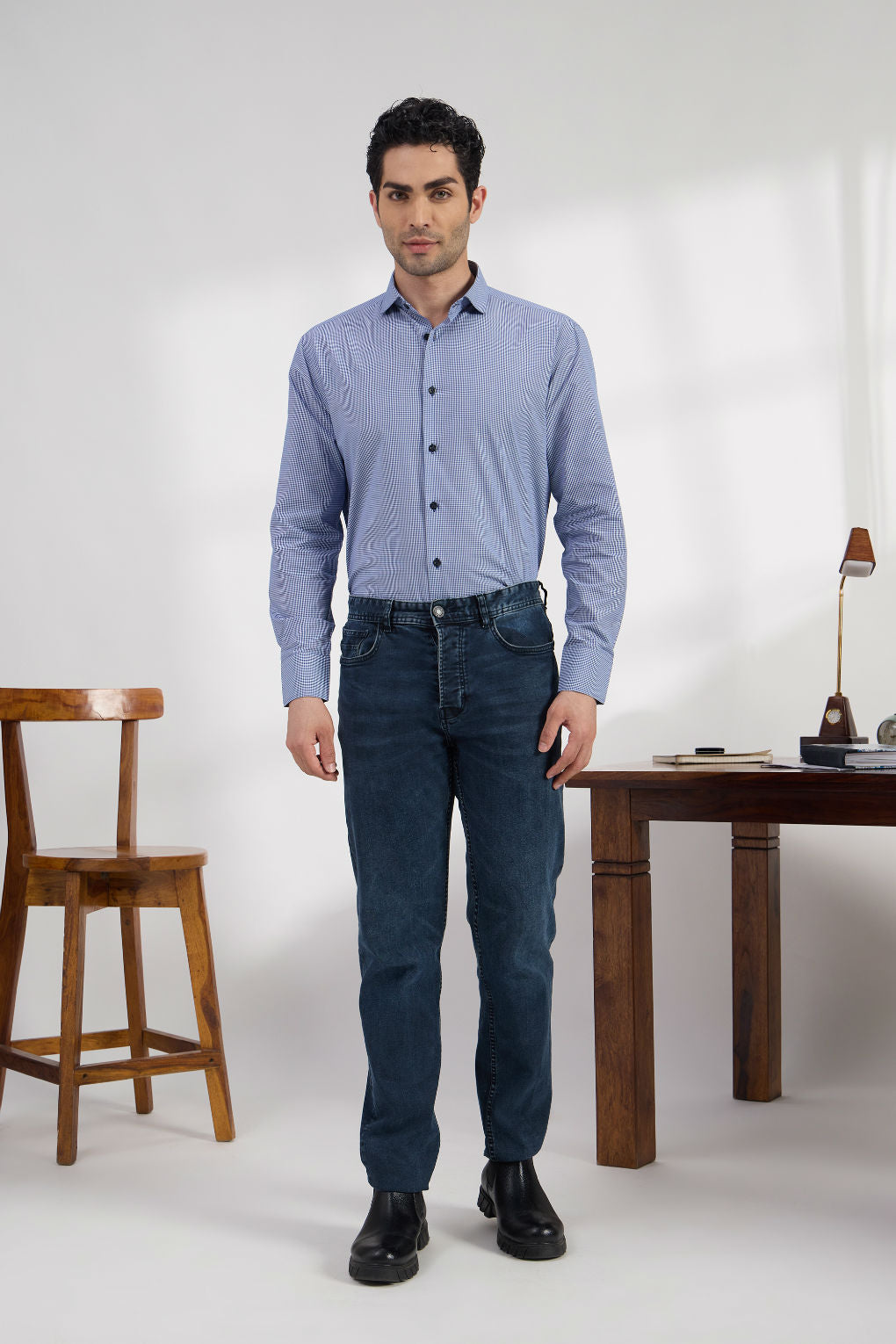 Sapphire check - Spread Collar Poplin Formal Men's Shirt Women's Shirts Women's Shirts