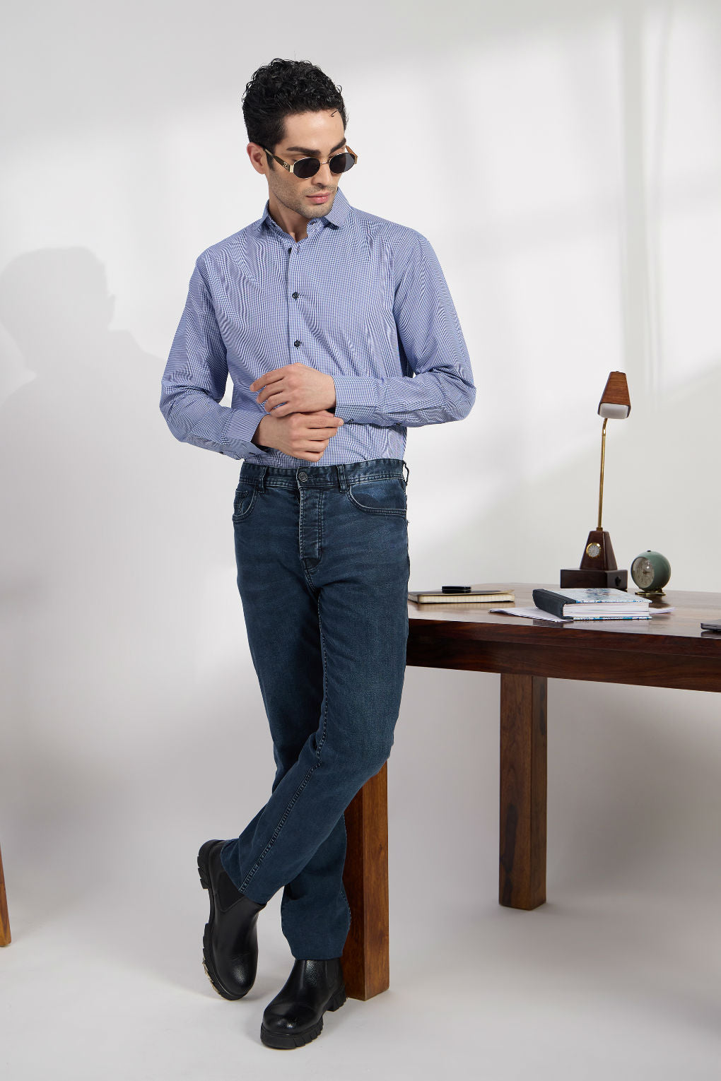 Sapphire check - Spread Collar Poplin Formal Men's Shirt Women's Shirts Women's Shirts