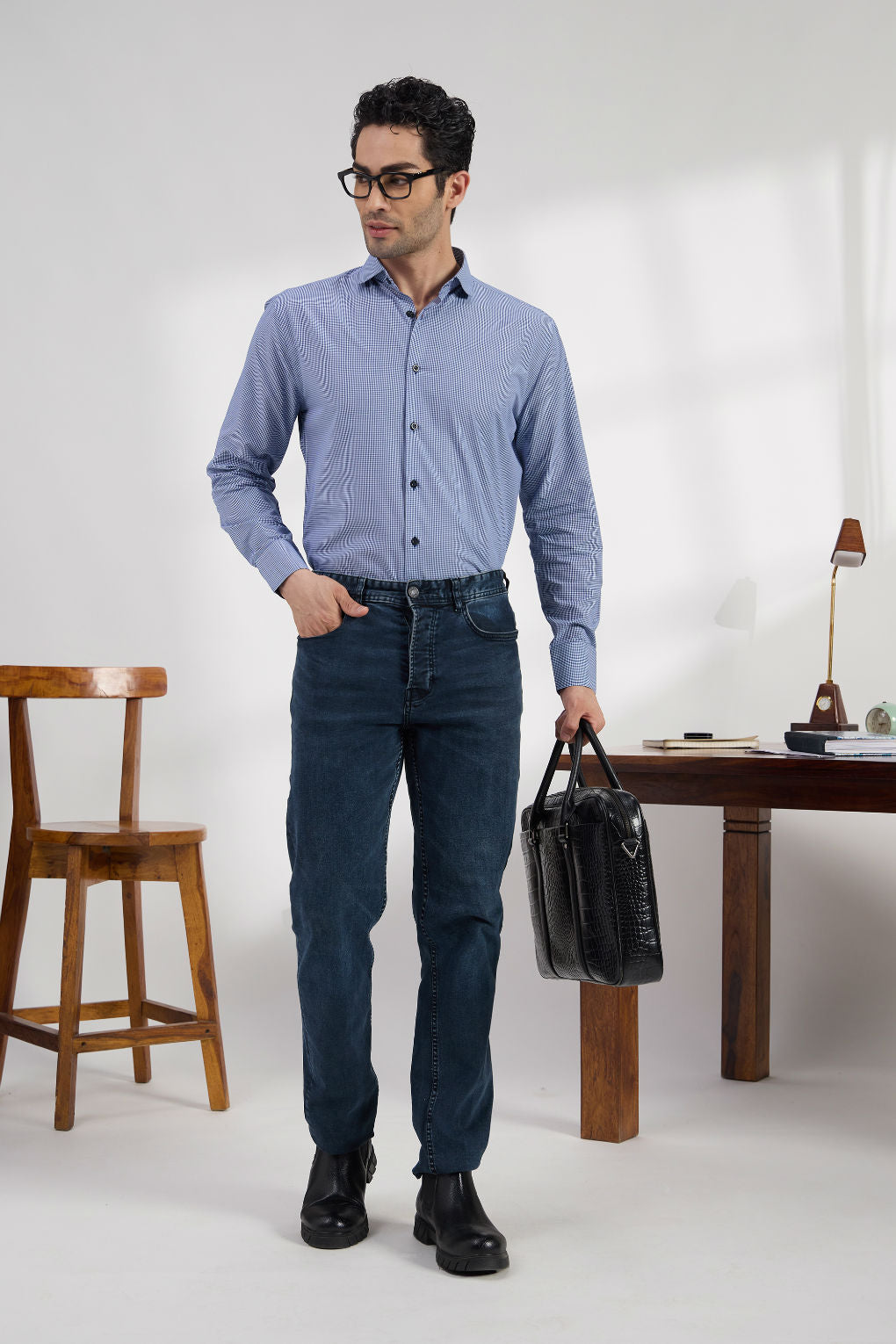 Sapphire check - Spread Collar Poplin Formal Men's Shirt Women's Shirts Women's Shirts