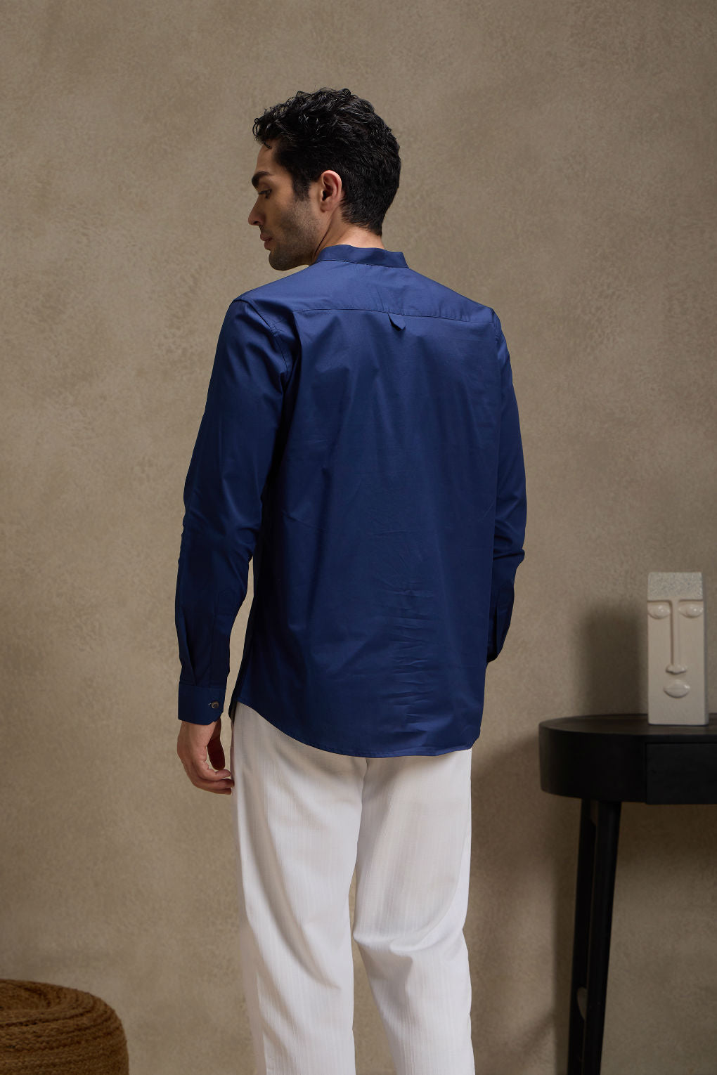 Midnight Blue Mandarin Collar Short Kurta