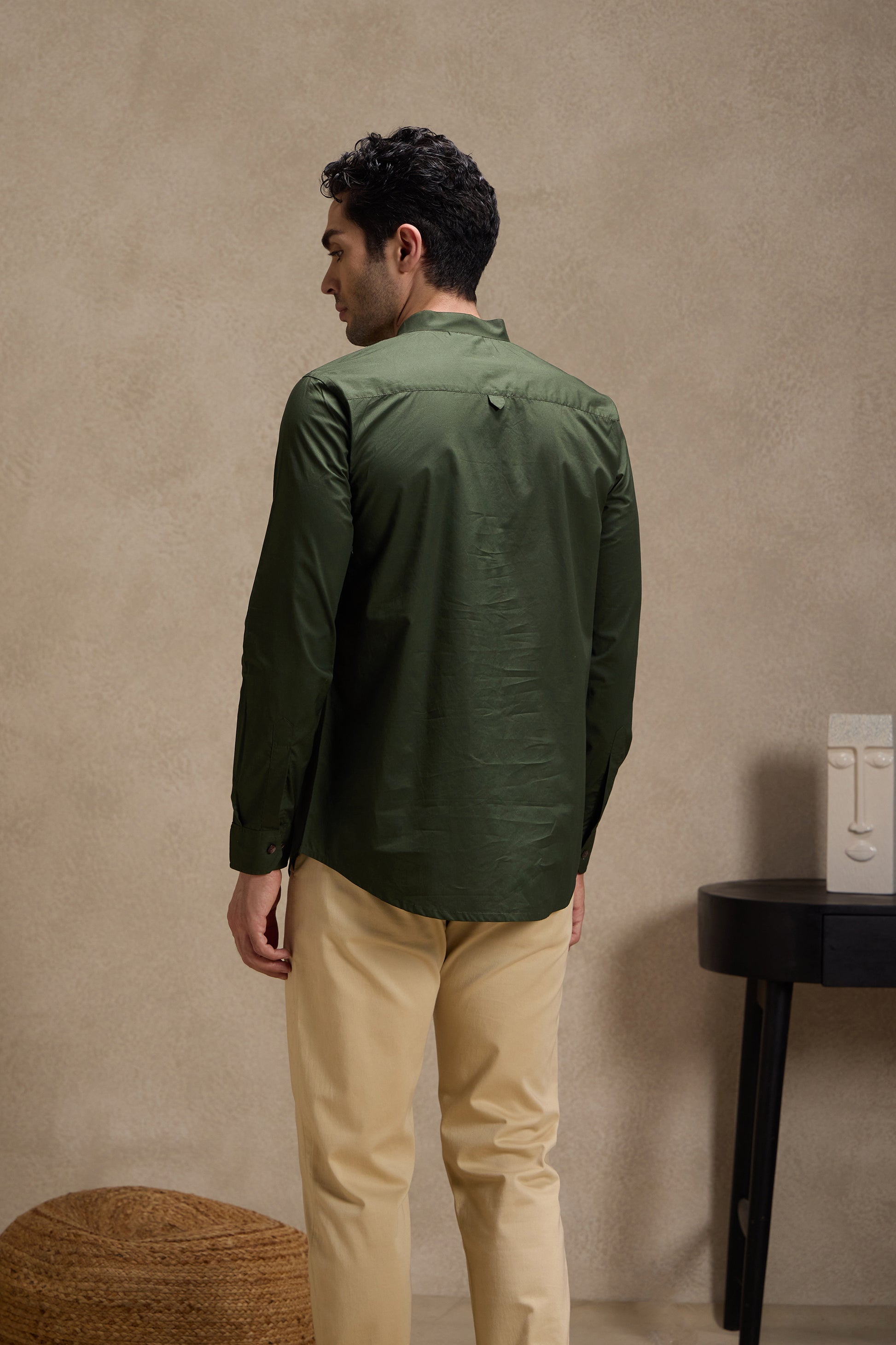 Army Green Mandarin Collar Short Kurta