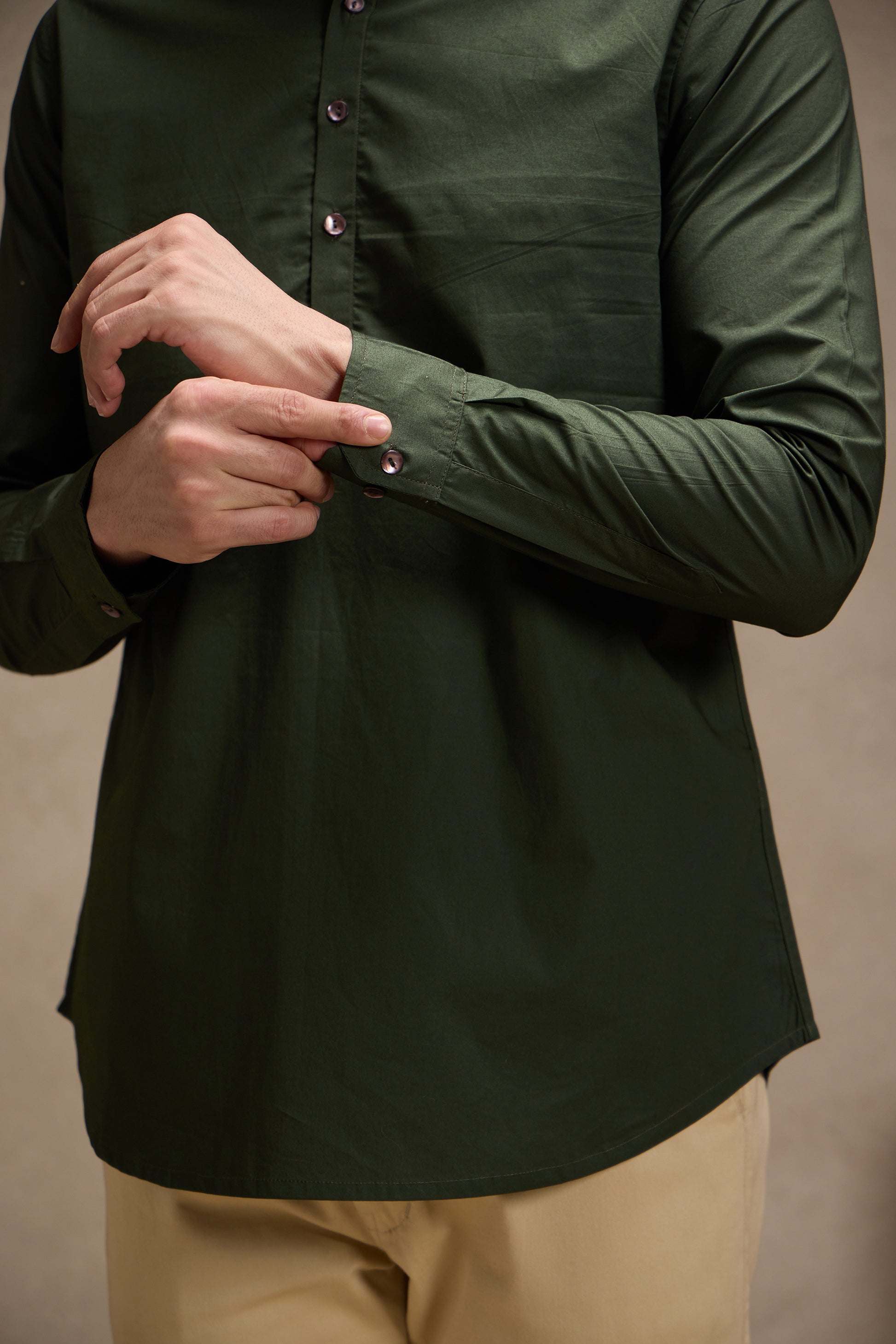 Army Green Mandarin Collar Short Kurta