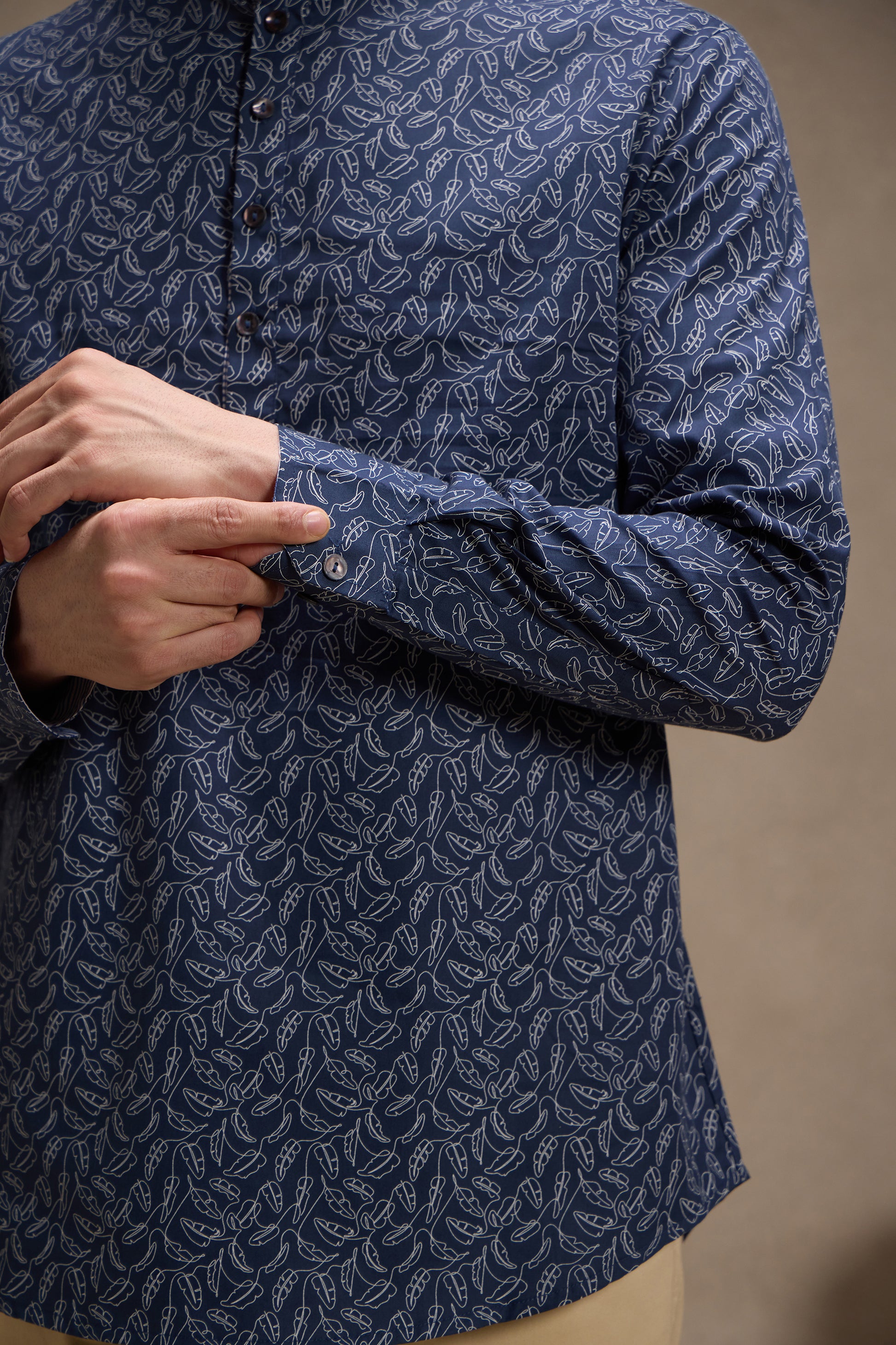Indigo Printed Mandarin Collar Short Kurta