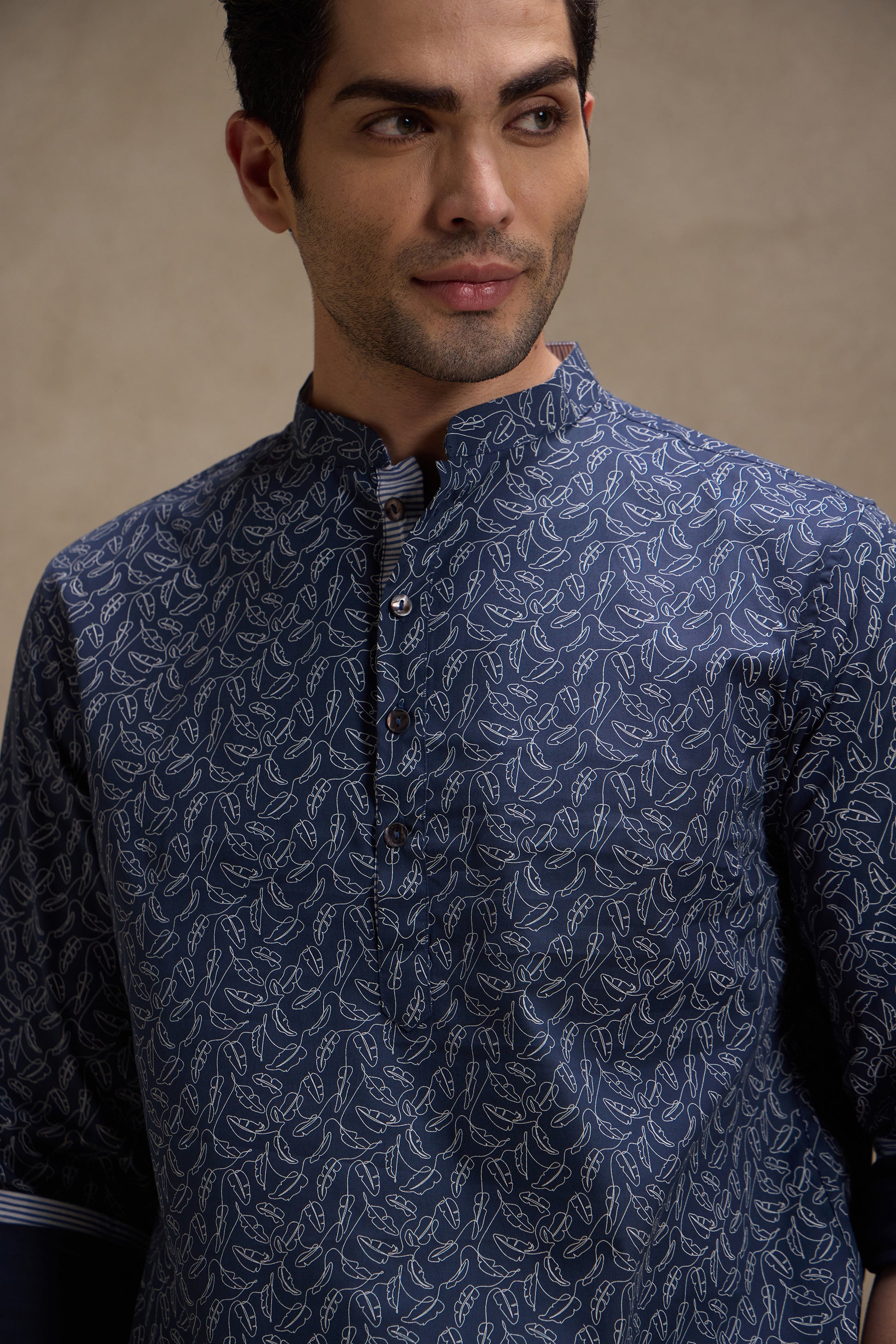 Indigo Printed Mandarin Collar Short Kurta