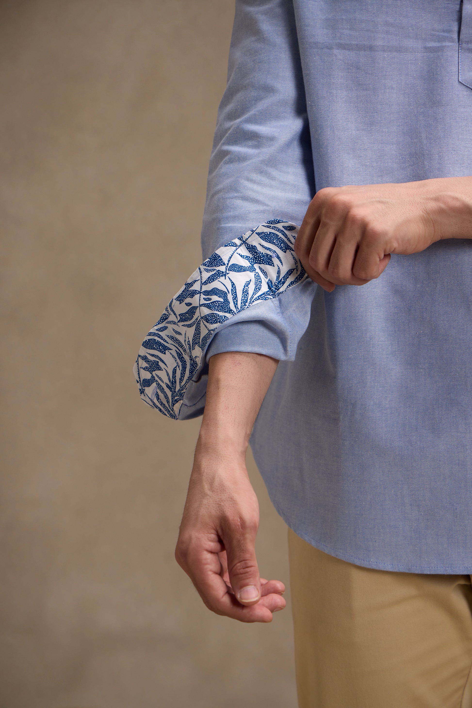 Oxford Blue Mandarin Collar Short Kurta