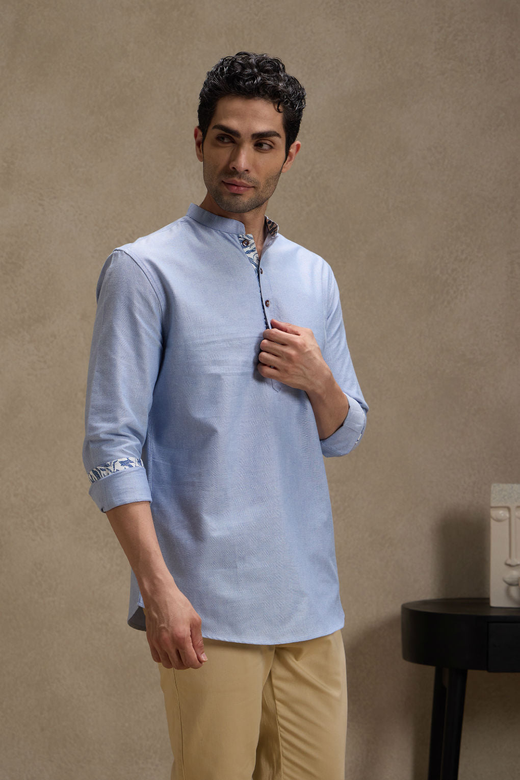 Oxford Blue Mandarin Collar Short Kurta