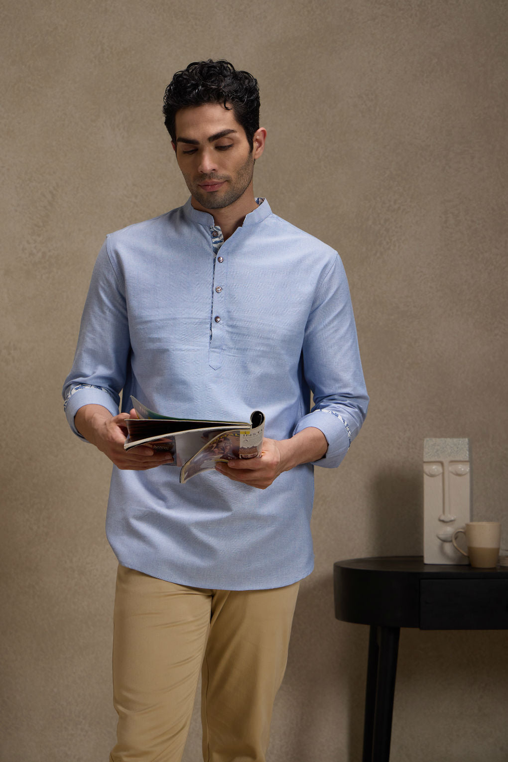 Oxford Blue Mandarin Collar Short Kurta