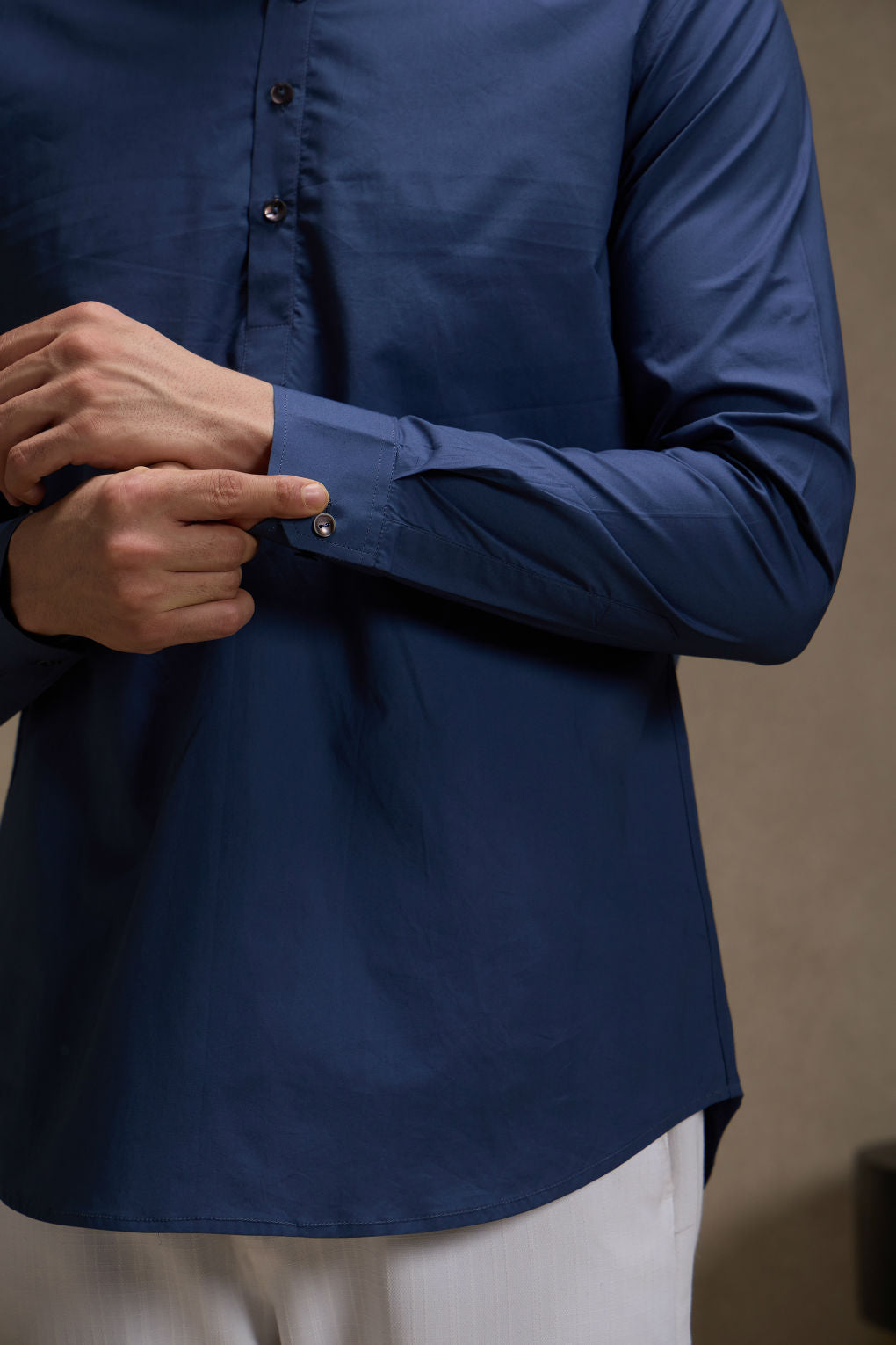 Admiral Blue Premium Cotton Mandarin Collar Short Kurta