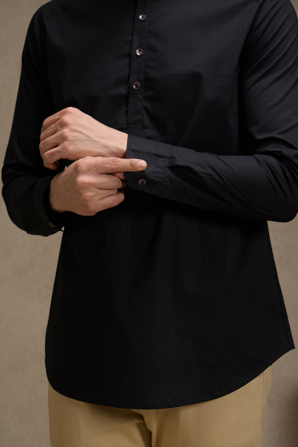Ebony Black Short Kurta with Mandarin Collar